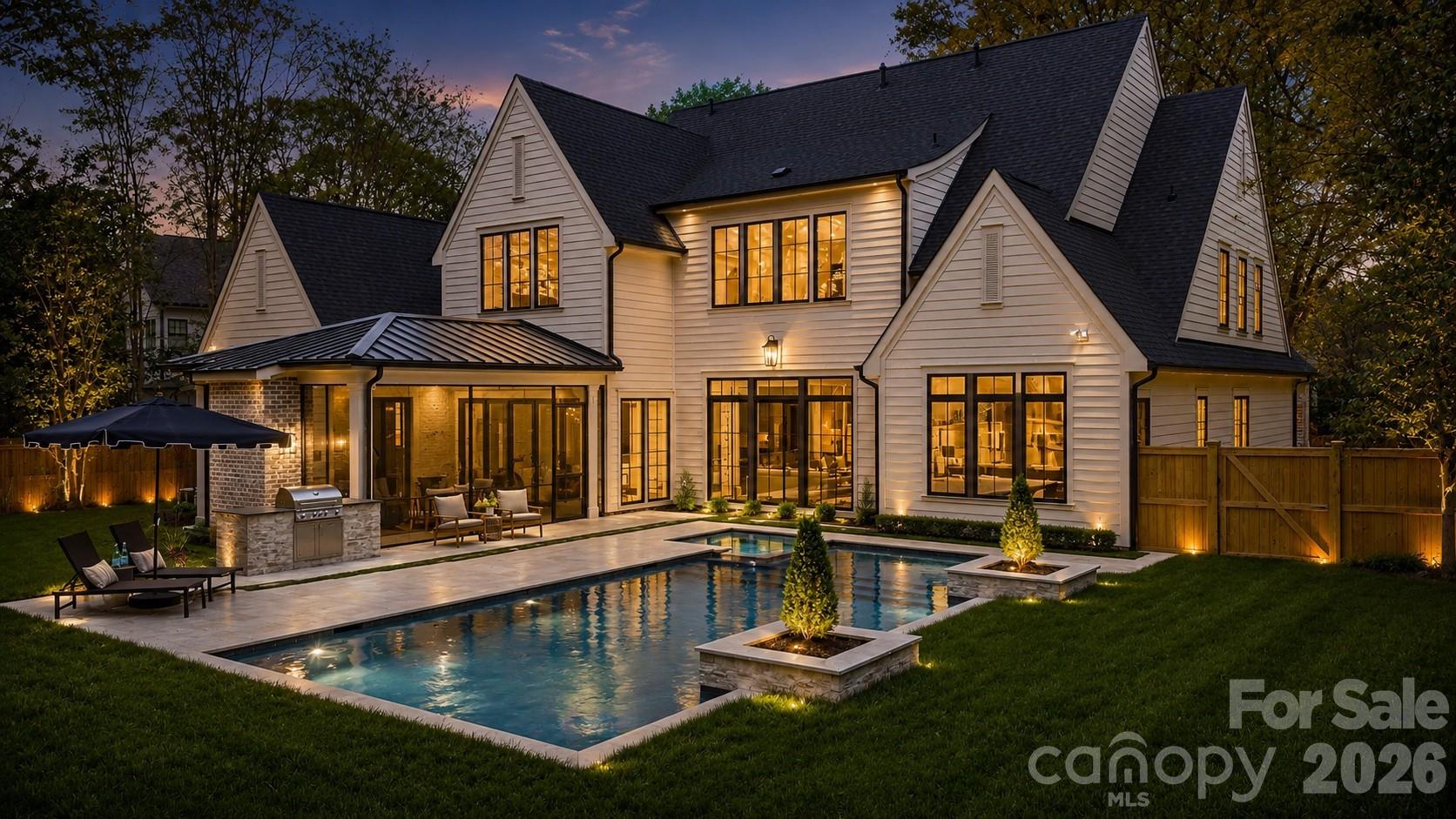 Welcome to the coveted neighborhood of Barclay Downs, conveniently located close to SouthPark shopping. This brand-new home was just completed by HBA’s 2026 Builder of the Year, Barringer Homes. Ideally positioned on nearly half an acre, this home offers a picture-perfect backyard complete with a pool, grilling area, and patio. Thoughtfully designed with over 5,200 square feet, this luxury residence presents five bedrooms, six bathrooms, a bonus room, and a dedicated office, blending sophisticated design with everyday livability.

A striking foyer introduces expansive, light-filled interiors highlighted by a spacious family room framed with dramatic floor-to-ceiling windows overlooking the private backyard oasis with a saltwater pool and spa. The main-level primary suite serves as a peaceful retreat, featuring vaulted ceilings with exposed beams, a spa-inspired bath, and an oversized custom walk-in closet. A secondary guest suite or flexible living space on the main level offers privacy and versatility with its own full bath.

Designed for both entertaining and functionality, the chef’s kitchen showcases custom cabinetry, an oversized island, and a stunning white oak tray ceiling detail. The adjoining scullery elevates the experience with an additional oven, sink, dishwasher, extensive storage, a concealed pantry entrance, and direct access through the drop zone for seamless daily living.

Upstairs, a spacious bonus or recreation room is complemented by a tucked-away gym or office flex space, three secondary bedrooms with en-suite baths, and a second laundry area for added convenience. Outdoor living is equally impressive, with a covered rear porch and fireplace designed for year-round enjoyment.

Complete with a three-car side-load garage, a level infill homesite, and an unbeatable location near SouthPark, Myers Park, and top-rated schools, this is a rare opportunity to own a meticulously crafted luxury home in one of Charlotte’s most desirable neighborhoods.