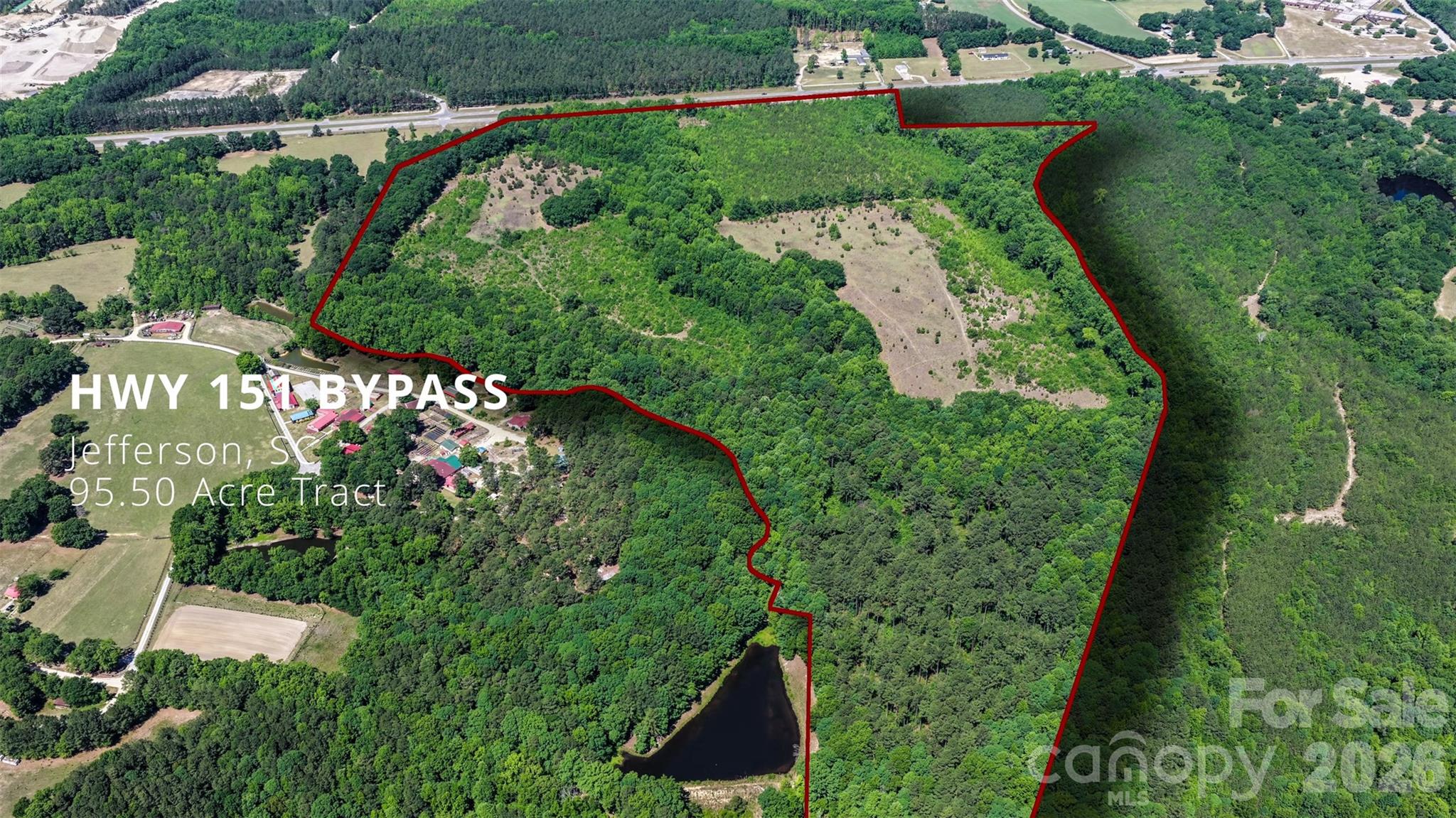 This 95 acre parcel is situated on Hwy 151 between Pageland and Jefferson with approximately 1100 feet of highway frontage. The property is ready for a new owner to capitalize on its potential. It features a mix of wooded and open areas with the potential for future timber investment, recreational use, highway commercial use and/or a secluded homesite.