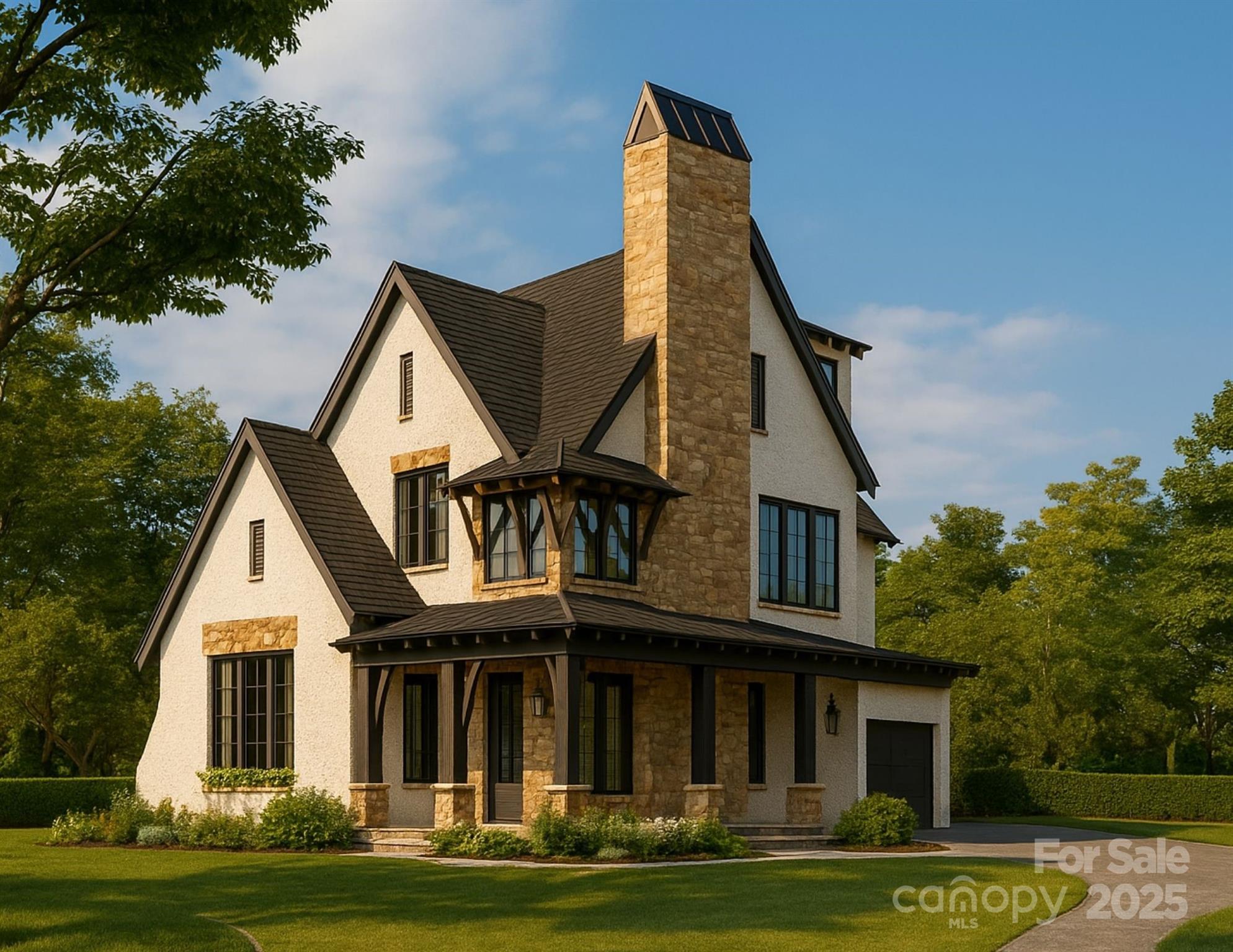 WENTWORTH COTTAGE
A striking silhouette of architectural grace, Wentworth Cottage blends the spirit of the English countryside with the refined sensibility of modern living. Distinguished by its stone accents, soaring chimney, and dark trim details, this 2,537-square-foot home feels both timeless and tailored. The thoughtfully designed plan offers four bedrooms and four baths, with elegant gathering spaces that open to light-filled views. A wrap-around porch and courtyard garage elevate the home’s livability, while the interior unfolds with sophistication — from a grand living area to an inviting kitchen designed for effortless entertaining. Every element speaks to craftsmanship, balance, and enduring charm.

Wentworth Cottage is not merely a home — it is an architectural statement of elegance and ease, where heritage meets the art of contemporary living.

“Subject to final plat approval by the Town of Black Mountain. Seller reserves the right to create, retain, or grant easements affecting the subject property. CCR to be recorded prior to closing.” 

AN EXCLUSIVE FRUSTERIO DESIGN - CREATED IN PARTNERSHIP WITH STAG BROOK COTTAGES TO CELEBRATE CRAFTSMANSHIP, SOPHISTICATION, AND LEGACY IN EVERY DETAIL.

STAG BROOK COTTAGES is a curated collection of manor-sized English-inspired cottages where timeless architecture meets modern craftsmanship, located right outside of Asheville, in Black Mountain, NC. Nestled in a tranquil setting surrounded by nature, each cottage is thoughtfully designed to reflect the charm of old-world England while embracing today’s comforts and conveniences. From distinctive façades and handcrafted details to an inviting sense of community, Stag Brook Cottages offers a place not merely to live - but to belong.

- Artist’s rendering. Final design, finishes, and details may vary. 
- All information to be verified by buyer.
- Optional elevator upgrade available on select cottages.