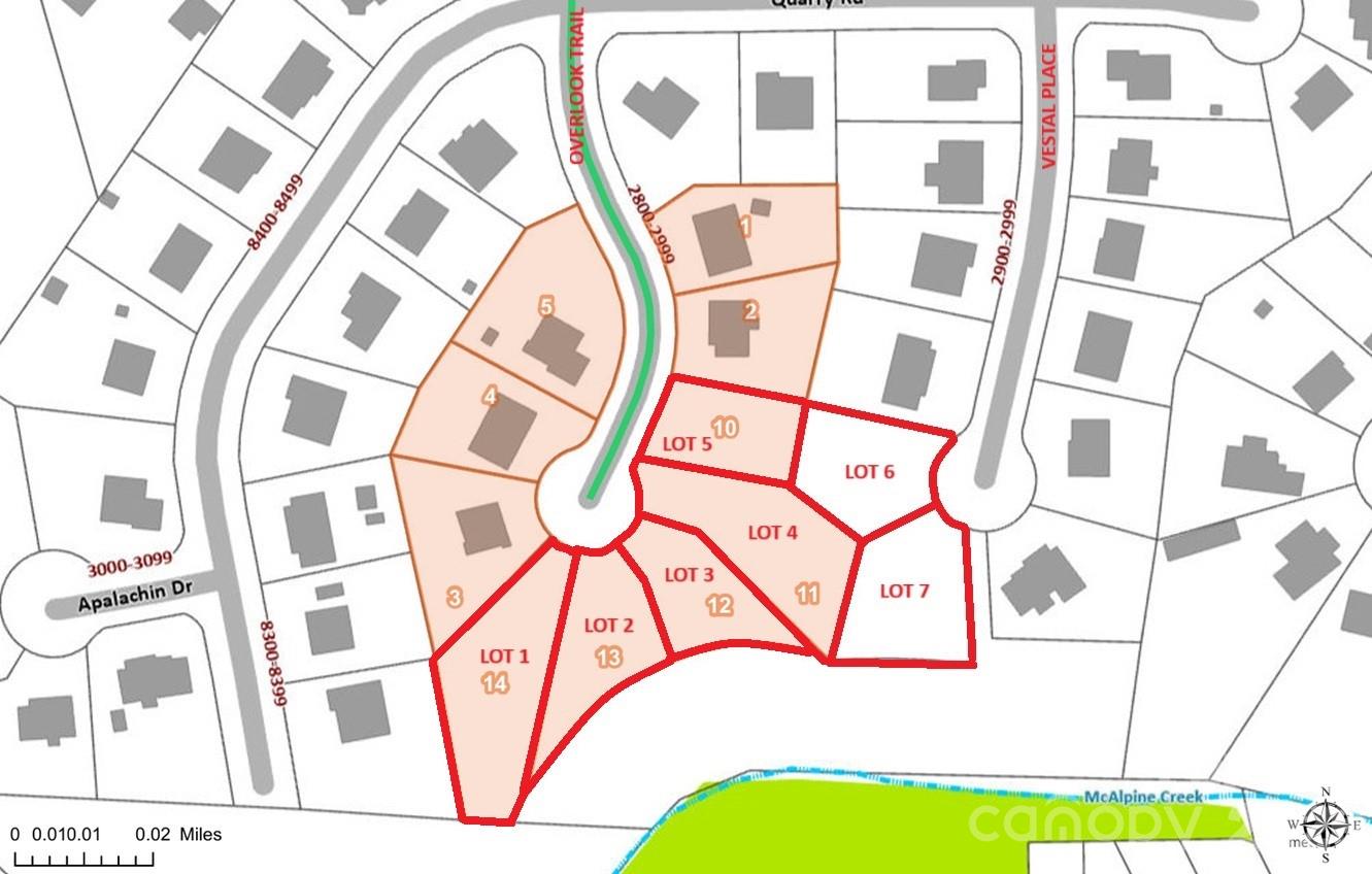 Builders take note, single family or duplex lots. Just recently surveyed and released 7 cul-de-sac lots, 3 already sold and only 4 lots left. These 4 lots in the neighborhood of Stoneridge. No found CCR's
 1 Lots on Vestal Place and 3 on Overlook Trail, Located just off of Idlewild Rd. Survey and soil test available. Several of the sites are basement lots. Water and Sewer taps fees will be required. Survey attached.
priced and sold separately 
Address and parcel numbers are below.
2834 Overlook Trail 0.206 acres Tax Id- 16520218, Lot 2
2840 Overlook Trail 0.185 acres Tax Id- 16520217,Lot 3
2900 Overlook Trail 0.277 acres Tax Id- 16520216, Lot 4
2901 Vestal Place 0.226 acres Tax Id- 16520213, Lot 7
Note- the foundations will require pylons or floating slabs.