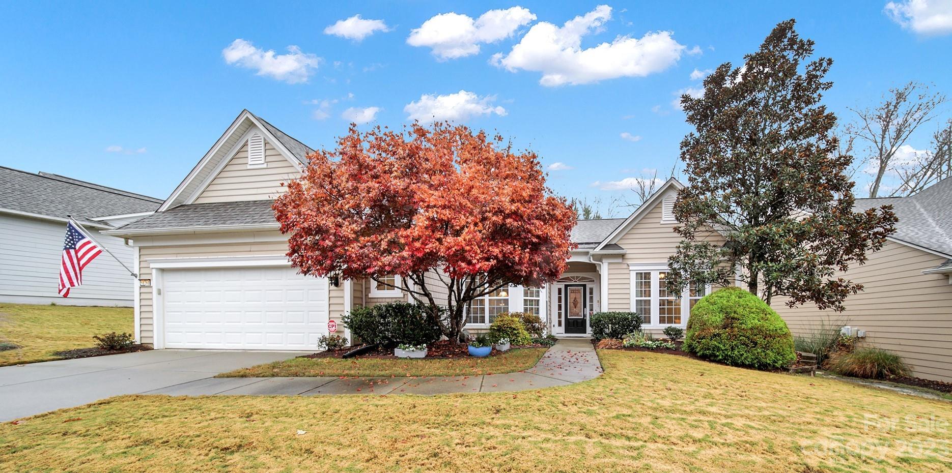 Beautiful Cumberland Hall w/ 4-season room in Sun City! This home sits at the back of the neighborhood & has prime access to one of the walking trails! Kitchen features white & blue cabinets, Quartz counters, SS appliances, a gas cooktop, wall oven & microwave, large island, & a pantry. Cozy up to the gas-log fireplace in the open great room during the cooler months. Enjoy meals at the bar, bkfst nook, or dining area! The spacious 4-season room has tile flooring & overlooks the tree-lined backyard. The primary suite has a tray ceiling & a bathroom w/ a garden tub, dual sink vanity, & a glass shower! 2 guest bedrooms share a full bath w/dual sink vanity. There is also a den/office- great for working or hobbies! Host friends or relax & listen to the birds on the rear deck! Other features: 2-car garage w/ epoxy flooring & cabinetry, glass decorated front door w/ sidelights, & prefinished wood flooring in the main living areas! Come experience the resort-style amenities in Sun City!