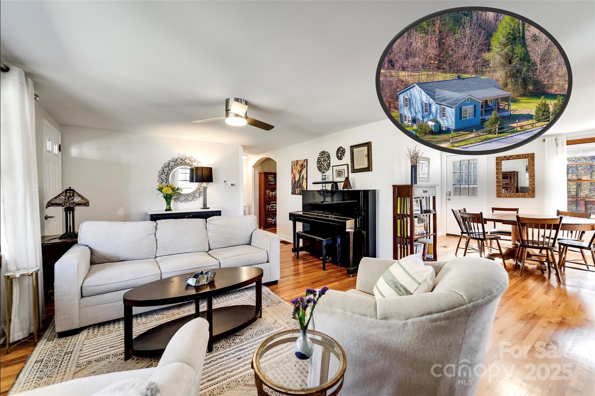 Charm and versatility await! Ideally situated in Dillardtown, this property offers proximity to the hospital, downtown Sylva, and nearby attractions. Just an hour west of Asheville, it’s perfectly positioned for convenience. Exterior highlights: Enjoy a flat, spacious lot with a garden area, wildflower meadow, and mature landscaping. Relax on the deck or unwind on the covered porch. Interior features & updates: Beautifully refinished hardwood floors, updated fans and fixtures, and an open living/dining area. Acoustic ceilings have been smoothed for a modern touch. The kitchen and bath have waterproof luxury vinyl plank flooring, and mini-split systems ensure year-round comfort. A cozy studio basement apartment with a kitchenette and bath offers flexibility, plus there's additional basement space for a workshop or storage. This home blends character, updates, and flexibility in an unbeatable location!
