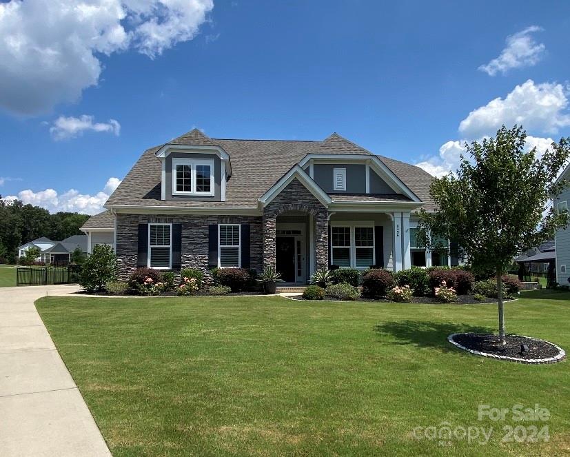 Stunning .70acre cul-de-sac retreat has 10 ft ceilings, gorgeous hardwood floors, custom trim work and much more. Split floor plan includes primary suite on main, two additional bedrooms with shared bath. Main level has a dedicated office, light-filled dining and living rooms, and open concept. The kitchen includes a gas cooktop, wall oven and microwave. The second floor features a huge bedroom/bonus room with walk-in-closet and full bath. Backyard oasis boasts a saltwater pool, fire pit, full covered porch, and a custom-built outdoor kitchen / grill station with fridge and additional storage unit. Note: Home was sold off-market and has been entered for comp. purposes.