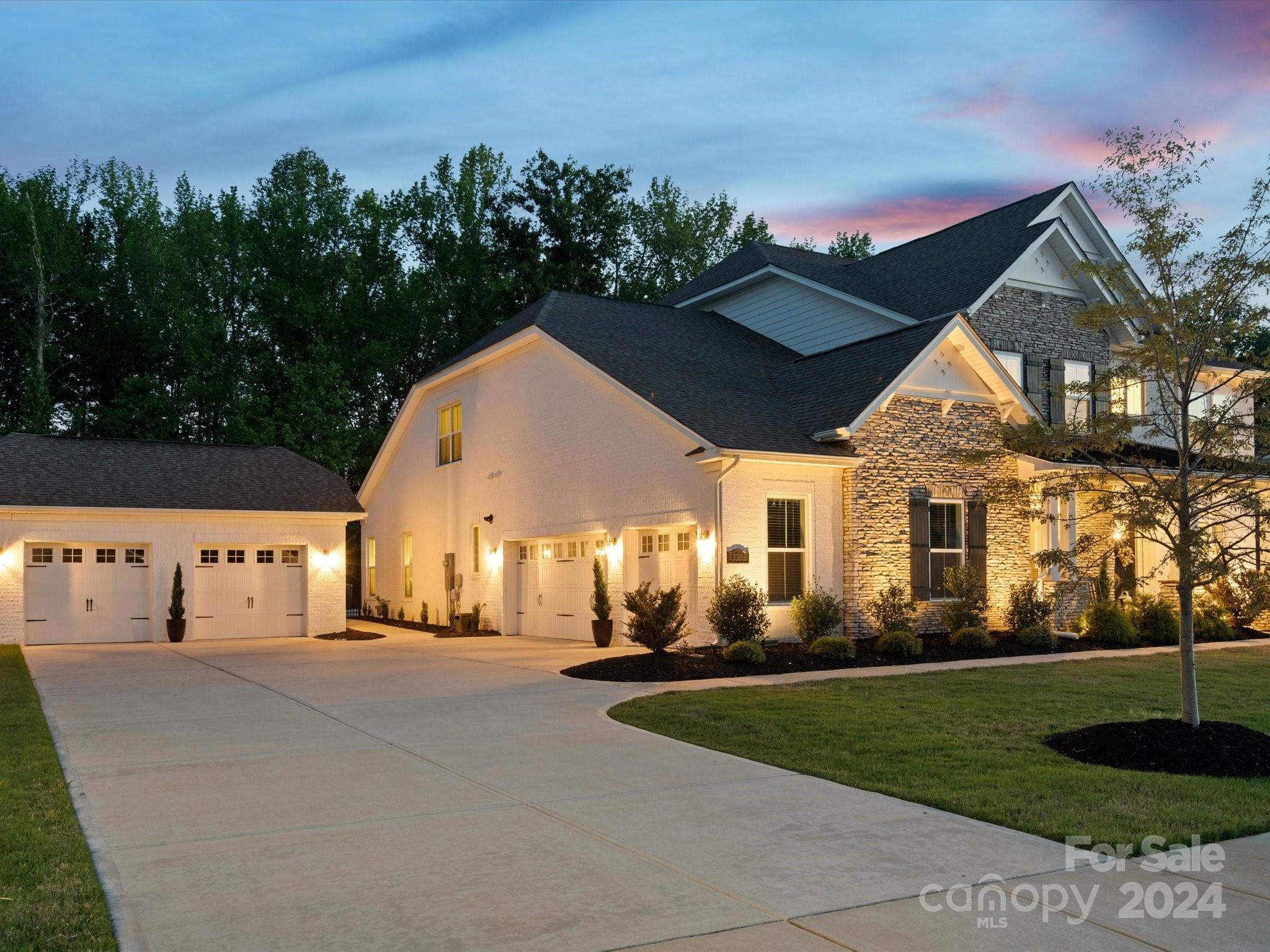 Welcome to Bretagne, a PRIVATE gated community located near popular Ballantyne. This STUNNING 4 sided brick home nestled on a woooded lot shows like a model and you will be AMAZED! *3 Car sideload garage painted w/epoxy Floors PLUS finished detached 2 car garage * 20x40 heated Gunite salt water Pool w/ tanning ledge(2022)*Covered Linai *Paver Patio Terrace w/Grilling island *Outdoor Lighting *Engineered  Hardwoods *Loft Area *Recreation Room & Bonus Room w/ Surround Sound *HUGE Primary Bedroom 25x16 w/ Designer Shower w/ Drying Area *Lge Laundry Room *3 Bedroom Private ensuites w/ custom tiled showers and flooring *Gourmet Eat in Kitchen/Quartz Counters/Gourmet Hood/ Alpine White Cabinets/Farm white sink/Pot Filler/Black Matte spring faucet / Dbl Ovens/ Hidden Microwave/Gas Range/ Soft Close/ Roll out drawers/Tiled Herringbone backsplash *Butlers Pantry *Walk in Pantry custom Shelving * 2 Coffered Ceilings * Tankless Water Heater*Fenced in Yard ENJOY!