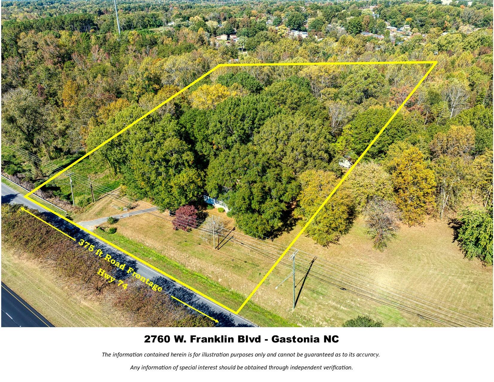 Prime 3.5± Acres of I-2 Zoned Land – West Gastonia / Franklin Blvd-Hwy 74 Corridor located in the rapidly developing Franklin Blvd / Hwy 74 corridor of West Gastonia, near the base of scenic Crowders Mountain. The property offers outstanding accessibility with three nearby I-85 exits within 1–2 miles and direct Hwy 74 connector access to I-85 within approximately 5 miles. Featuring approximately 375 feet of frontage on Hwy 74, the site has a commanding elevation and very favorable topography, making it highly suitable for development. City utilities available. The existing structure appears to be in excellent condition and could serve as a temporary or permanent office space for new owner.  Location is ideal for self-storage development, business/flex space, warehouse, or General industrial applications. Refer to the attached UDO for allowable uses under the current I-2 zoning. Seller notes that the existing homestead is currently served by a shared well with city sewer connection.