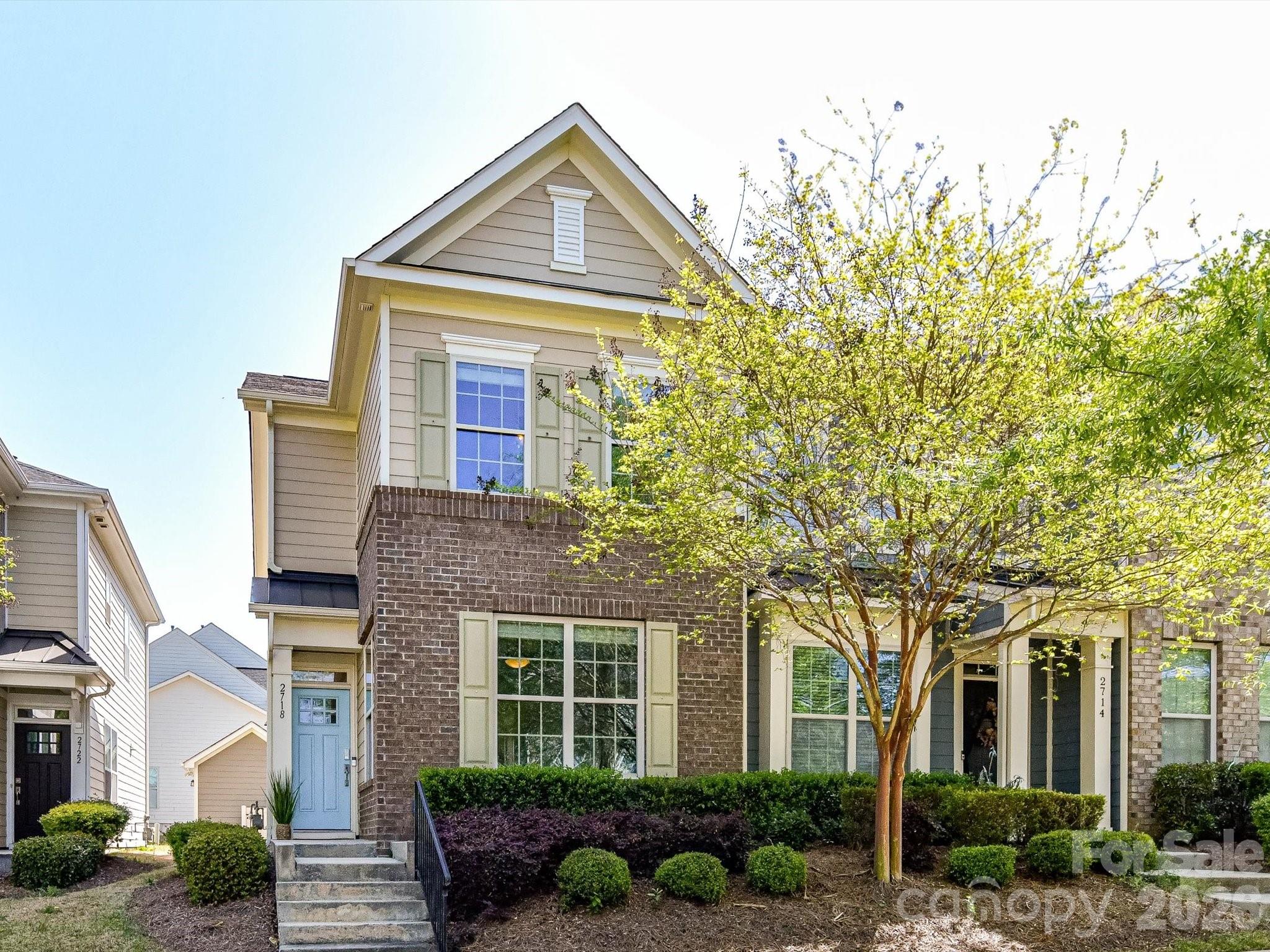 If you want the convenience of urban city living with access to green space in a fast-developing corridor of Charlotte, this beautiful end-unit townhome is for you! Located in the Brightwalk community, it features 2 bedrooms, 2.5 bathrooms and a detached garage for easy living. The spacious primary bedroom boasts a walk-in closet and coffered ceilings. Natural light abounds in this west-facing home, and both bedrooms have their own en suite bathrooms for comfort and privacy. Take your morning coffee on the back patio as you contemplate the good decision you made to buy this house. Enjoy the sunset light from your cozy living room.

In the kitchen, you'll find granite countertops, stainless steel appliances, ample storage space, a pantry and an under-the-stairs storage nook. Kitchen upgrades include a granite island, soft-close cabinets, and recessed LED overhead lighting fixtures, and cooks will appreciate the gas range. Other upgrades and additions include a Ring doorbell system, NEST thermostats, a heated bidet in the primary bathroom, and Eufy smart locks. No detail or comfort was overlooked!

One of the only units in the community with a private (non-shared) garage. There is also an exterior storage unit for extra space.

Brightwalk is conveniently located near so many Charlotte dining & entertainment destinations, including Camp North End, Optimist Hall, NoDa and Uptown. Stroll the sidewalks within the community, and enjoy the on-site Anita Stroud Park, complete with a basketball court, pond, and children's playground. 

Commuters will enjoy easy access to 77 & 485, and this home is just 10 minutes from NoDa, 8 minutes to Uptown, and 12 minutes to South End.

Investors: no rental restrictions. Makes for a great primary residence or investment property.