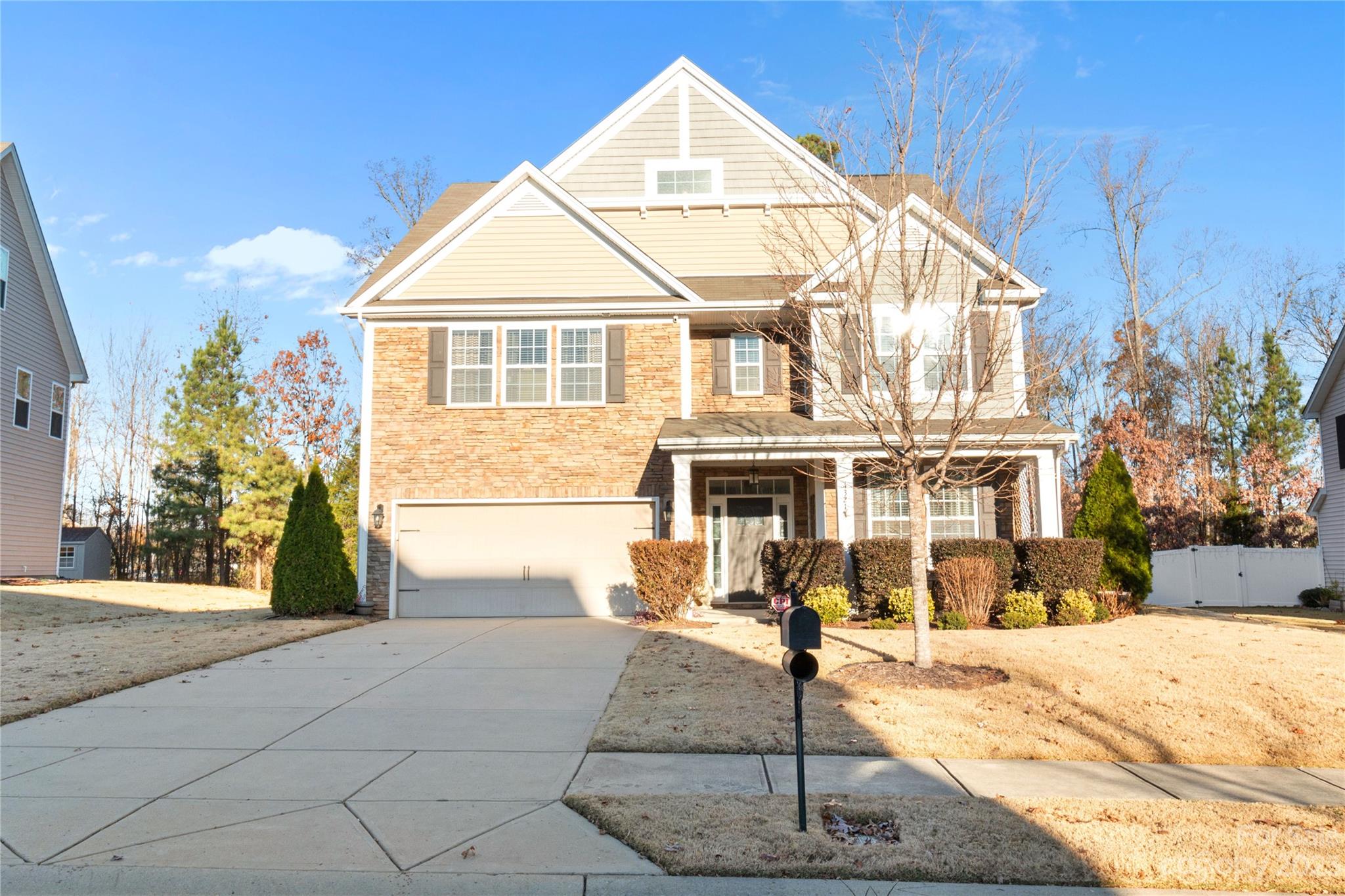 This lovely home features 4 bedrooms, 3.5 baths. What a functional floor plan! Covered front porch. Flex space on main is perfect for home office or study. Plenty of space for hosting gatherings - this home features a formal dining area, breakfast area, a massive center island and spacious family room. The large kitchen is truly a chef's delight - enjoy lovely granite countertops and cabinet space galore! The sliding glass door leads to a private backyard and large patio area - perfect for hosting outdoor functions. The laundry room is conveniently located on the first level.  Enormous primary suite boasts a large sitting area with walk-in closets. Enjoy dual vanities in the primary bath along with a deep soaking garden tub and separate shower. Secondary bedrooms and bathrooms are spacious. There is an attached 2 car garage with a work room.