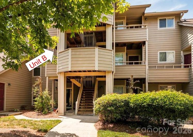 Interior recently painted in neutral colors, new laminate wood flooring, vinyl in baths and carpet in bedrooms. Easy access to this 2nd floor condo in the conveniently located Creswick community.  This spacious 2 bedroom, 2 bath unit has a one level open floor plan with corner fireplace in the family room, newer insulated sliding patio doors which lead to a private deck/balcony overlooking the pond and community pool. What a great area to relax! Kitchen has breakfast bar to family area. Large utility/laundry room with newer water heater, HVAC replaced in 2019. Primary bedroom includes a walk-in closet. 2nd bedroom has full bath w/tub accessed through bedroom or hall for guest use. Adjacent to Quail Corners shopping, just a 2 minute walk from the front door for grocery shopping (Harris Teeter) great restaurants, Walgreens, shops and a Novant Urgent Care! It is only about a 20 minute drive to uptown. 1/4 mile to the Sugar Creek Greenway access on Sharon Rd West.  Charlotte Transit has a bus stop @ Hamlin Park and Brandon Forest.  Hard to beat this value and convenience!