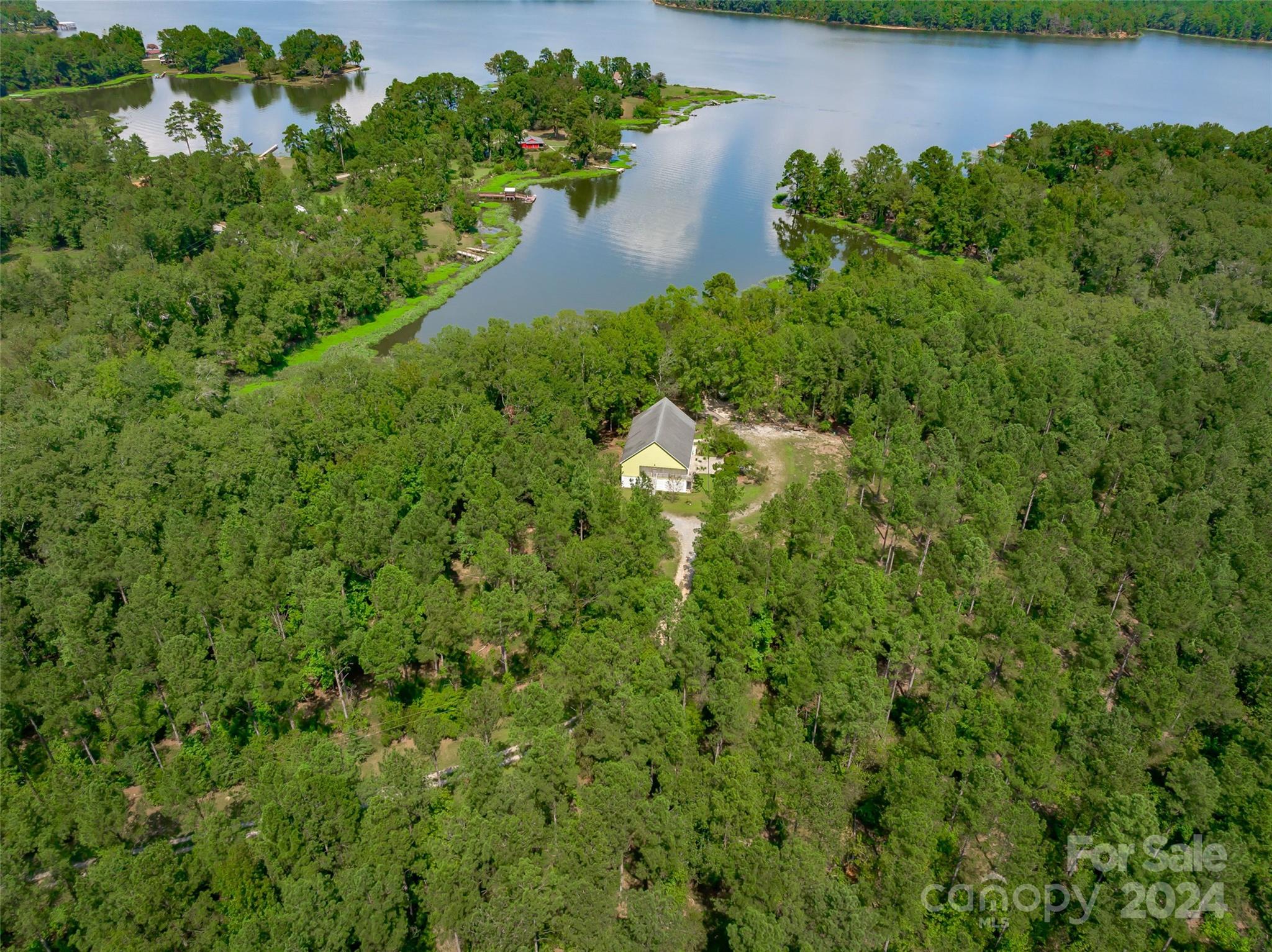 A unique opportunity to own 85 acres on Wateree! The home built in 2001 has an open concept floorpan with living space in the middle that spans the length of the home with soaring vaulted ceilings. The 4 bedrooms are in each corner and joined by 2 large jack and Jill master baths with double vanities, garden tubs and walk in showers. The kitchen has tall cabinets and features a double wall oven and 2 electric cooktops on the 10 foot Long Island. The home sits on an above grade basement with plenty of room for cars and boat storage and also a full bath and utility room that are both heated and cooled. Enjoy the natural views and the surrounding wildlife from the front and back screened porches. Down by the waters edge, there is a fantastic covered picnic shelter that houses not just tables and rocking chairs, but also has a storage area complete with the party fridge and freezer, multiple grills and your very own fish cleaning station. Tiki bar included! You don't want to miss this one!