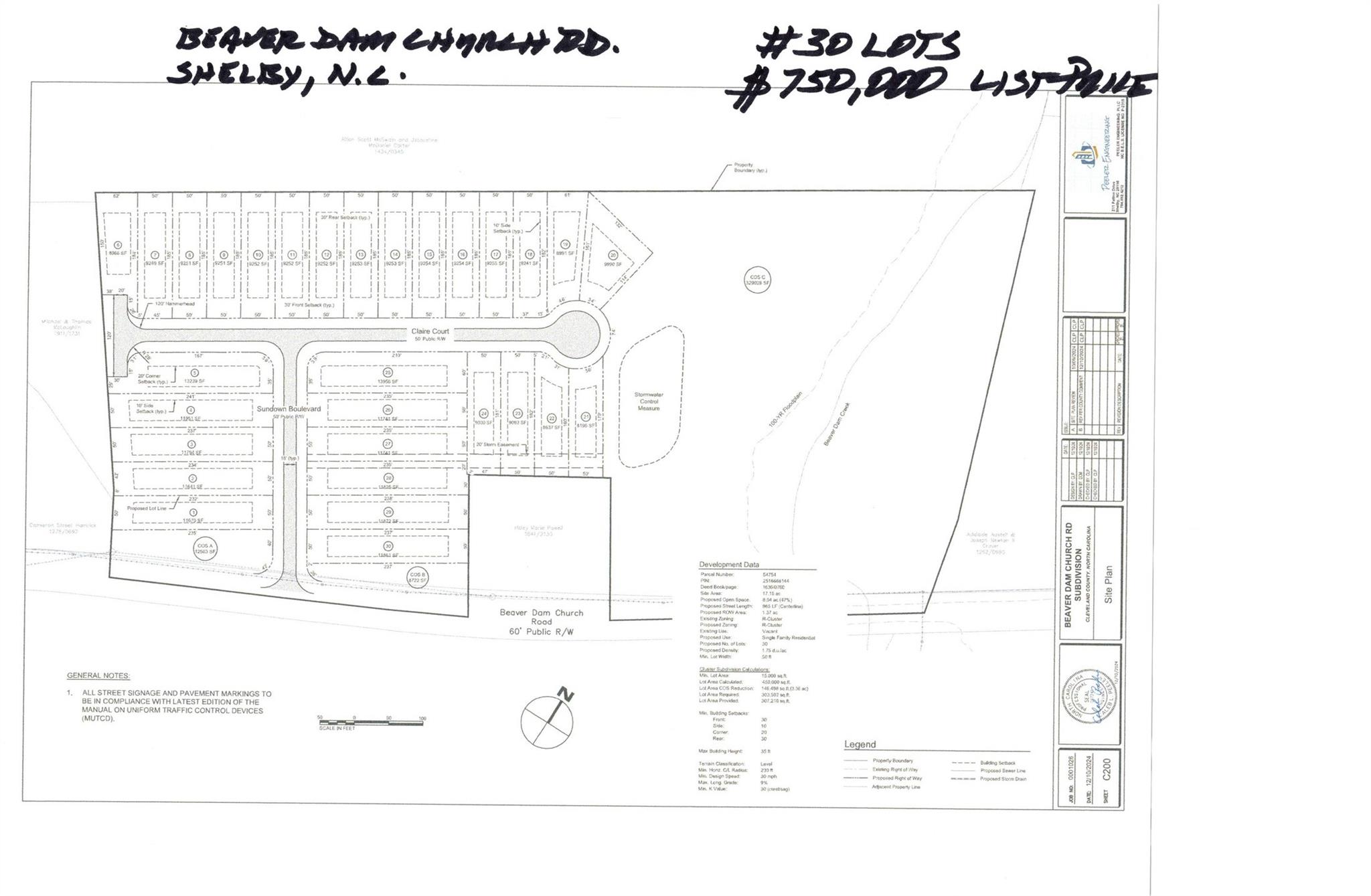 Executive Summary
#30 RESIDENTIAL LOTS PLATTED(17.15 ACRES RAW LAND) CURRENTLY IN ENGINEERING PHASE TO BE FULLY ENTITLED AUGUST 1, 2025, LOCATED 340 BEAVER DAM CHURCH ROAD, SHELBY, NORTH CAROLINA DIRECTLY ACROSS ROAD FROM CREST MIDDLE SCHOOL PROPERTY. INCLUDES SHELBY CITY SEWER AND NATURAL GAS, CLEVELAND COUNTY WATER, DUKE ENERGY AT SITE. 991 FEET ROAD FRONTAGE, OVER 600 FEET FRONTAGE ON BEAVER DAM CREEK WHICH CROSSES NORTH END OF PROPERTY.
*Includes 3920 Square Foot Metal Warehouse Building with Office, Bathroom W/Shower Built Year 2000 on property.