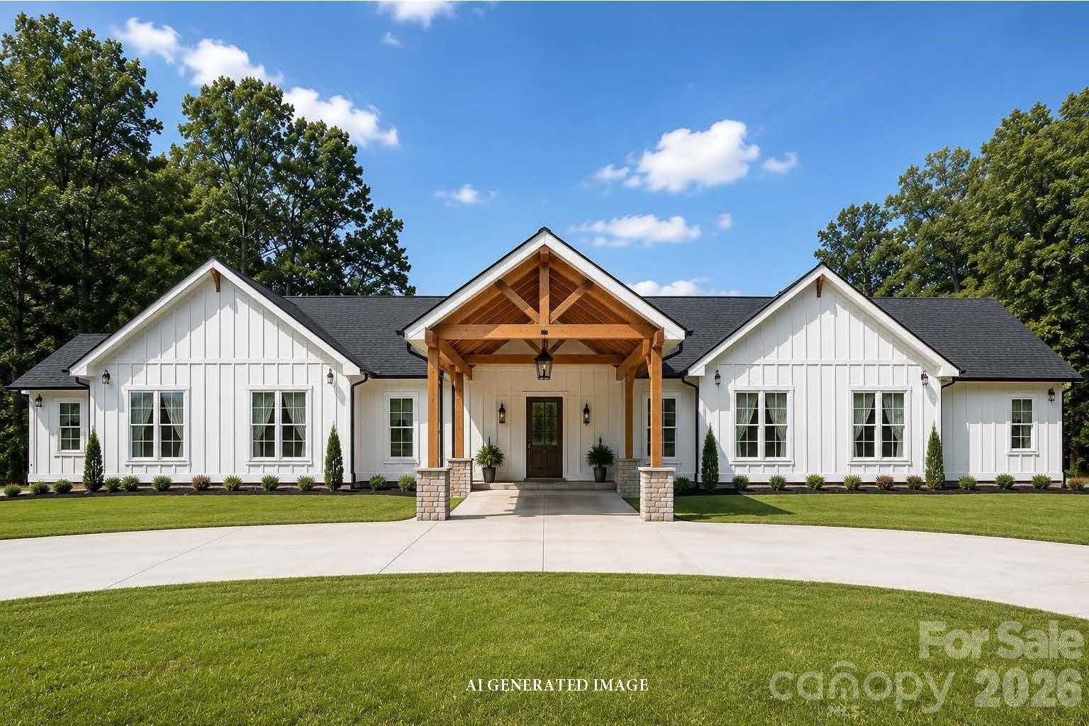 Luxury, style, and exceptional craftsmanship come together in this stunning new construction home featuring 2,940 square feet of thoughtfully designed one-level living. With 3 spacious bedrooms, 3 full bathrooms, and a convenient half bath, every detail has been carefully planned to deliver both elegance and everyday comfort. From the moment you arrive, you'll be captivated by the impressive porte-cochere and circular driveway, creating a grand entrance while offering effortless access for family and guests. The oversized 630 sq.ft. side-entry garage provides generous space for vehicles, storage, and hobbies while maintaining the home's curb appeal. Inside, vaulted ceilings and expansive windows fill the open-concept floor plan with natural light, creating a warm and inviting atmosphere. The seamless flow between the living, dining, and kitchen spaces makes this home ideal for entertaining and modern living. The desirable split-bedroom design ensures privacy for everyone. Each bedroom features its own private en-suite bathroom and oversized walk-in closet, offering comfort and convenience rarely found in today's market. The luxurious primary suite is a retreat all its own, featuring a cozy gas fireplace and multiple large walk-in closets designed to accommodate every wardrobe. Currently under construction and scheduled for completion later this year, this exceptional custom home beautifully blends timeless elegance with thoughtful design and modern functionality. Don't miss the opportunity to make it yours!