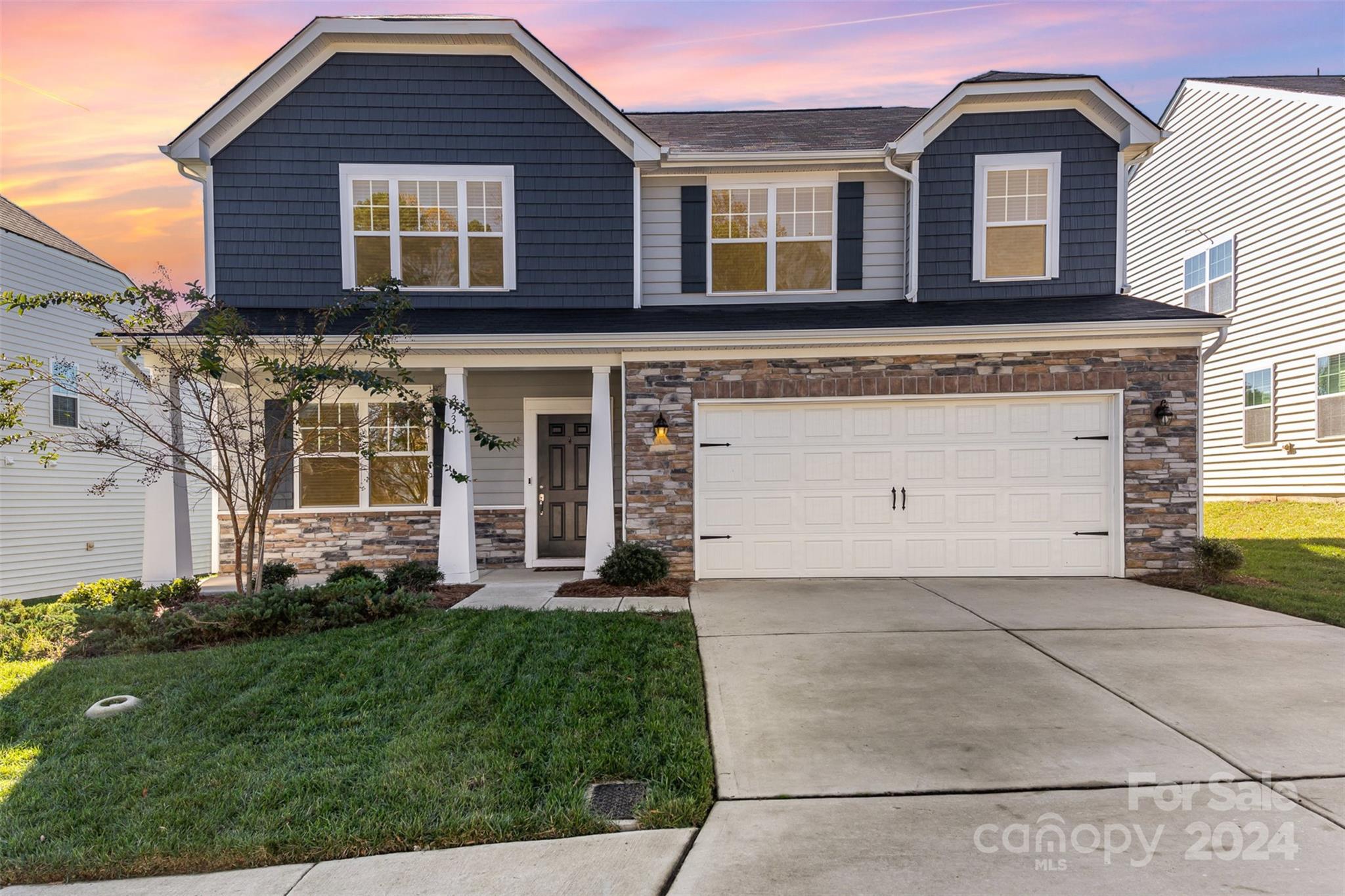 Built in 2021, this Durham model by Lennar, offers a modern, inviting design. The main level has gorgeous luxury vinyl plank flooring throughout. There is a spacious office, dining room, and an open-concept kitchen and family room. The kitchen is thoughtfully designed with an island and breakfast bar, granite countertops, a gas range, and stainless steel appliances. A convenient half bath is situated just off the kitchen. The upper level features four generously sized bedrooms, a versatile loft area, two full bathrooms, and a laundry room with space for additional shelving. The expansive primary suite has a spacious walk in closet, along with a separate water closet in the bathroom. Gas water heater located in garage. Refrigerator, washer, and dryer are negotiable. Property features a large flat backyard with a slope at the farthest part of the lot.