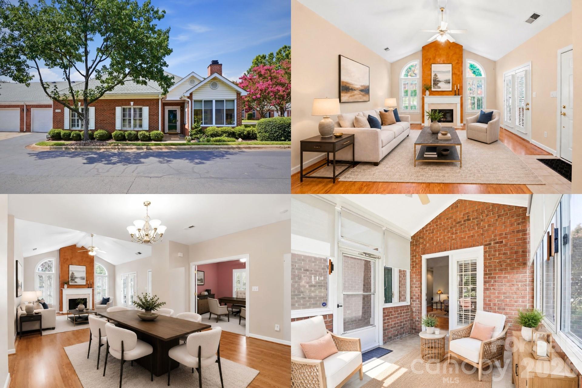 Step into effortless one-story living in this beautifully maintained 2-bedroom, 2-full-bath condo on a desirable corner lot in Troon at Ballantyne. Abundant natural light pours through plantation shutters, while the main living area boasts soaring 12-foot cathedral ceilings, creating an airy, open feel throughout.

The glass-enclosed sunroom, complete with blinds and lovely corner-lot views, is the perfect spot for morning coffee or quiet evenings. The updated kitchen features granite countertops, a gas range, and tile flooring, while the living room has a gas fireplace, ceiling fan, and wood laminate flooring. The flexible den space is ready to serve as a home office, library, or relaxation room. The primary suite impresses with a 10-foot trey ceiling, a walk-in closet, and dual vanities. The attached 2-car garage features durable, finished interlocking floor tiles.

Living here means more time enjoying life and less time maintaining a home. The HOA handles roof repair and replacement, exterior building maintenance (i.e. siding, brick, paint, trim), gutter cleaning and repairs, driveways, and sidewalks, with an easy online service ticket system for any maintenance needs.

Outside your door, the community offers a clubhouse, fitness center, outdoor pool, picnic area, pond, and walking trails, all within an active, welcoming HOA neighborhood with social activities throughout the year. Enjoy outstanding walkability to sidewalks, greenways, and nearby parks, plus easy access to the shopping, dining, and entertainment of Stonecrest, Blakeney, and The Bowl, all just minutes away in this prime Ballantyne location.

This is a rare opportunity to own a low-maintenance home in one of Charlotte's most convenient and sought-after communities.