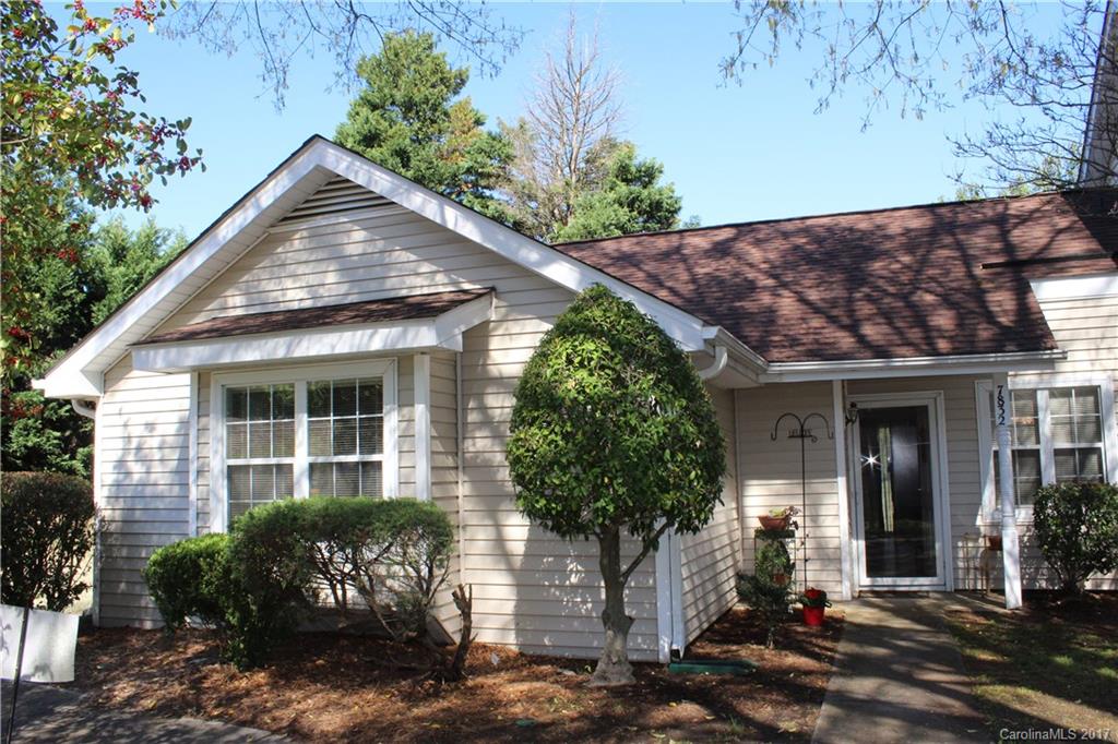 Desirable single story end unit, 2 bedrooms, 2 full baths, vaulted ceilings and many updates. New laminate wood floors, neutral paint, new light fixtures, new toilets, new smooth ceiling in kitchen and new stainless steel appliances (microwave, stove and dishwasher). Community pool  recently converted to salt water pool. Great South Charlotte location convenient to shopping, restaurants, gym, McMullen Creek/ Four Mile Creek Greenway and easy access to I-77 and I-485.
