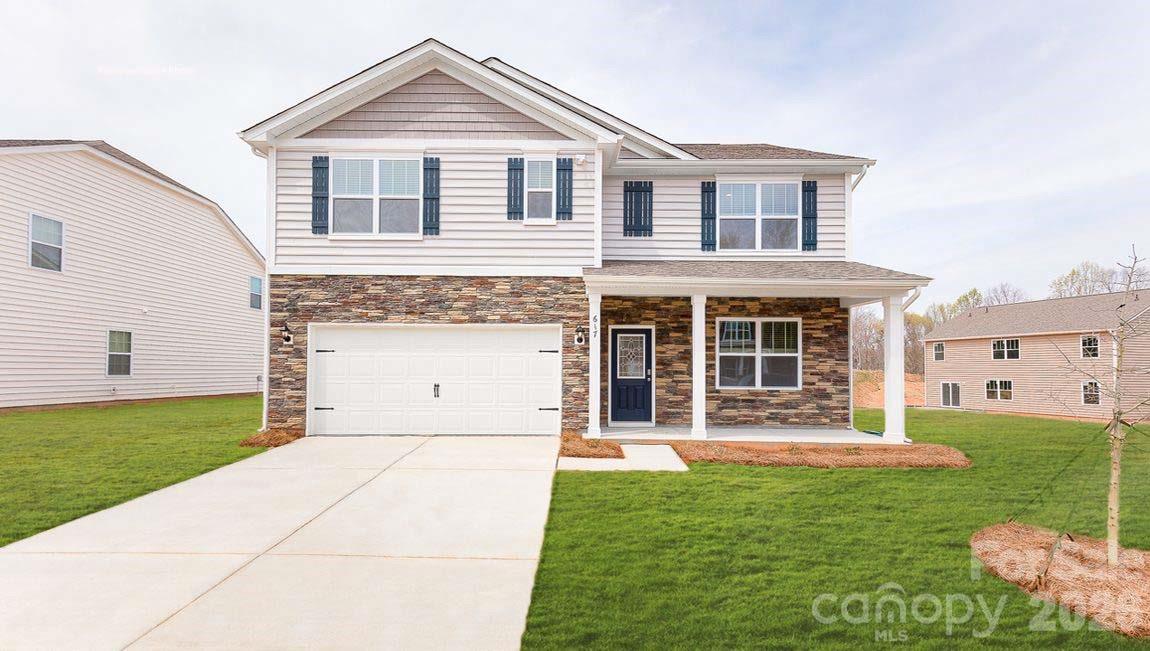 The Hayden is a spacious and modern two-story home. The home features five bedrooms, three bathrooms and a two-car garage. Upon entering the home, you’ll be greeted by an inviting foyer connecting to a home office, then leading into the center of the home. This open-planned space features a large living room, dining area, and functional kitchen. The kitchen is equipped with a walk-in pantry, stainless steel appliances, and center island with a breakfast bar. Also located on the first floor, located off the living room, is a convenient guest bedroom and full bathroom. The Hayden upstairs features a spacious primary suite, complete with walk-in closet and primary bathroom with dual vanities. The additional three bedrooms share a third full bathroom. There is an upstairs loft space, perfect for family entertainment, gaming, or a reading area. With its luxurious design the Hayden is the perfect place to call home. This home also has a tree-lined yard!