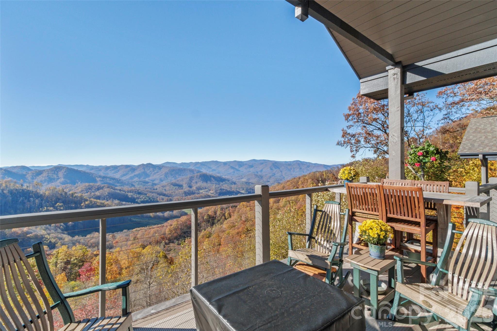 Gorgeous, Updated Top-Floor Condo in Hemlock Bluff Villas! Experience elevated mountain living in this beautifully updated 3-bedroom, 3-bath top-floor condo located in the private, gated community of MOUNTAIN AIR. Offering breathtaking long-range mountain and valley views, this rare gem blends comfort, style, and convenience. The open-concept great room flows seamlessly onto a spacious front deck—perfect for entertaining or enjoying peaceful mornings with coffee and relaxing evenings with sunset views. A recent renovation has enclosed the side porch, expanding the living area and enhancing the home's overall functionality and charm. The chef's kitchen has ample space and cabinetry, with TWO islands, an induction cooktop, and wine fridge. The main level features a luxurious primary suite, along with a guest bedroom and bath that can be privately enclosed to create a comfortable suite for visitors. The well-appointed laundry room includes additional storage space, a beverage fridge, and an on-demand, tankless water heater. Upstairs, a private guest suite offers its own bath, a stunning stone fireplace, skylights, and incredible views—creating a cozy retreat for family or guests. 
Additional highlights include an enclosed golf cart garage, ample storage and partially furnished. Just a short cart ride away, the Club amenities offer 18-hole golf course, tennis, pickleball, a new fitness center, spa, and club dining—accessible with Club membership.  All residents of Mountain Air enjoy 24/7 gated security, six miles of hiking trails, seven parks, and private runway—along with quick access to Asheville, approximately 35 minutes away via four-lane roads. Our community is known for its mountaintop golf, panoramic Blue Ridge vistas, and the highest elevation runway east of the Mississippi! Don't miss this opportunity to become part of Western North Carolina's most highly amenitized mountain communities!