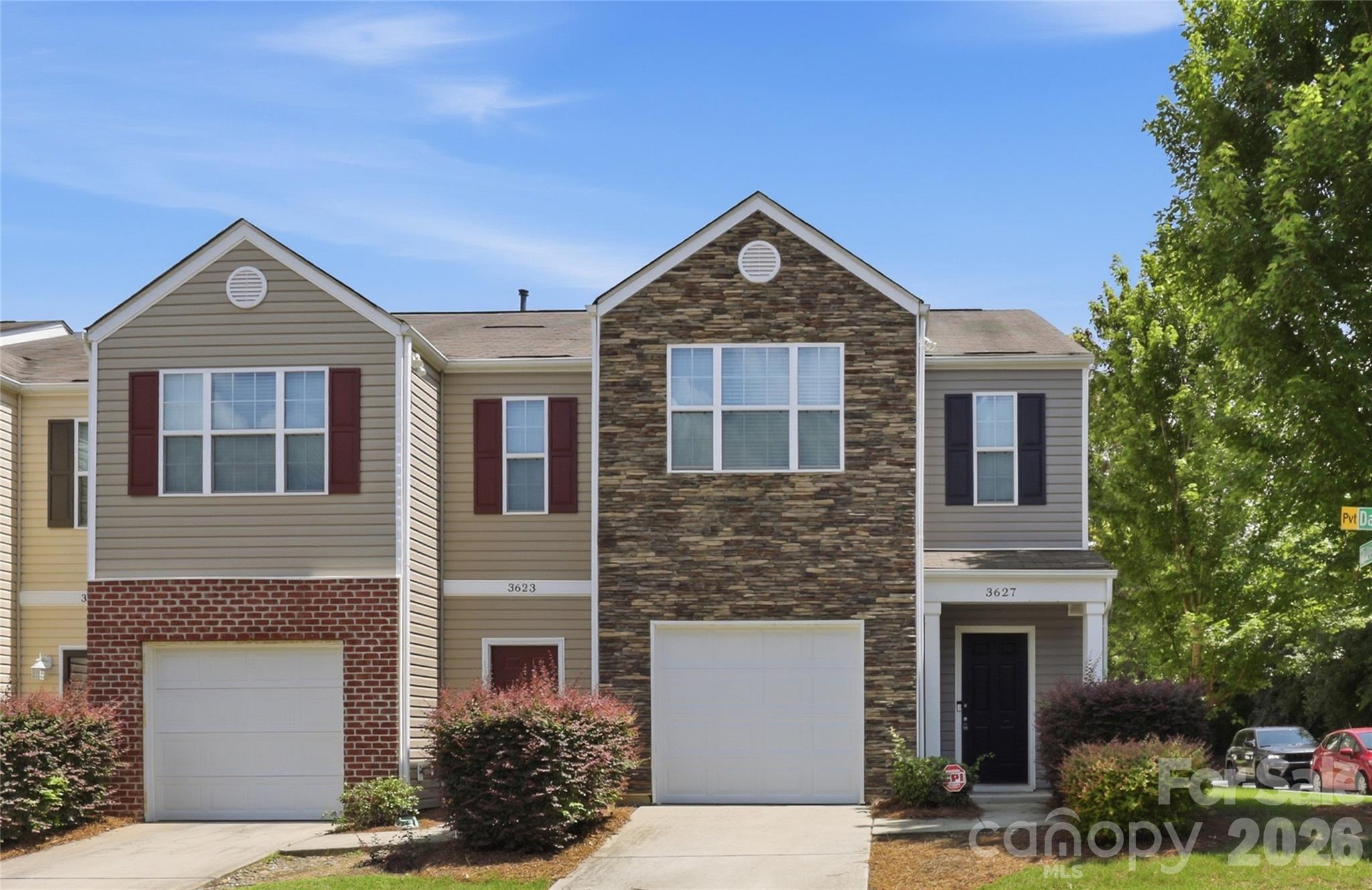End unit townhome located in the serene Coventry Townhomes community. Conveniently located to just about anything- quick access to I485, grocery, dining, easy commute to University area, Harrisburg, Uptown or CLT Douglas Airport. LVP flooring upstairs and downstairs, carpeting only on stairs. Sunny, galley style kitchen with French door that opens to the fenced backyard with patio and yard space.  Large living room and dining area. Primary suite on second floor with vaulted ceiling, big walk-in closet, dual vanity sink and step-in shower. Spacious secondary bedrooms as well. Laundry upstairs for added convenience. One car attached garage. Great space and location!
