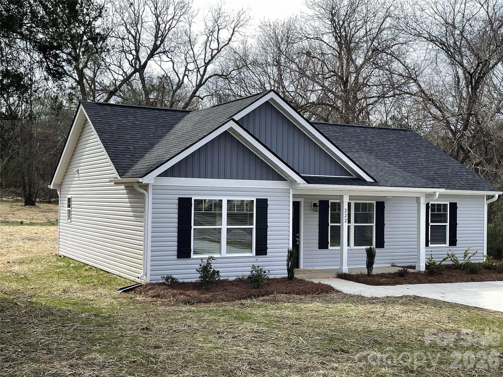 Brand new 3 bed 2 bath home on just over 1/2 acre of land with no HOA!  
Large driveway with additional parking.
Large backyard (158'x90')!  Room for swing set, playground, swimming pool, dogs and kids to play.
build a garage, build a shed, grow your own produce with a large garden!  

Split floor plan for privacy.  Open plan with Vaulted ceiling, upgraded matching Quartz Countertops in Kitchen and baths with soft close doors, side by side stainless steel ice making refrigerator, 2" blinds.  All bedrooms have generous closets including primary walk-In Closet.  Linen closets in hall and Primary bath.  Spacious Laundry and pantry separated from living space for noise control.  

Well designed plan modified to offer ventilated laundry and primary closet
All electric home.  

Roughly 1,235 feet features a covered front porch as well as walk out rear patio looking out over the remaining land.  

Builder to offer a 10 year structural warranty through 2/10 Home Buyers Warranty.  Home qualifies for USDA financing.

Just 30 minutes from Rock Hill or 20 minutes from the Interstate.  Stop by and see.