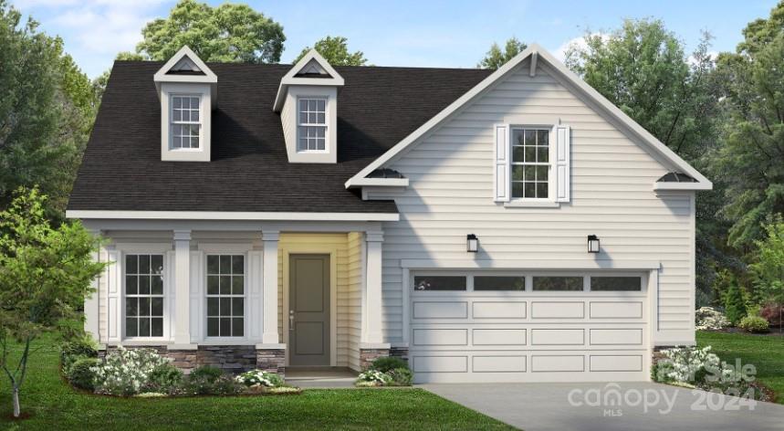 Step into this beautifully crafted new construction home, boasting 10-foot ceilings and an open, airy layout. The inviting foyer welcomes you, leading to a versatile flex room perfect for a home office or media room. At the heart of the home is an upgraded kitchen that any chef will love, featuring a gas cooktop with exhaust hood and built-in wall micro wave and wall oven. Ample cabinetry and a convenient butler's pantry is an entertainers dream. The kitchen flows seamlessly into the expansive great room where a 9' stacked door opens to a covered patio. Enjoy the outdoor living year-round with a cozy stone, gas fireplace, perfect for entertaining and relaxing. The spacious primary suite offers a private retreat, complete with a sophisticated soffit ceiling and a luxurious ensuite bathroom. The zero-entry shower provides both style and accessibility, creating a spa-like experience every day. The Pines at Sugar Creek is Charlotte's newest 55+ Active Adult community near Ballantyne.