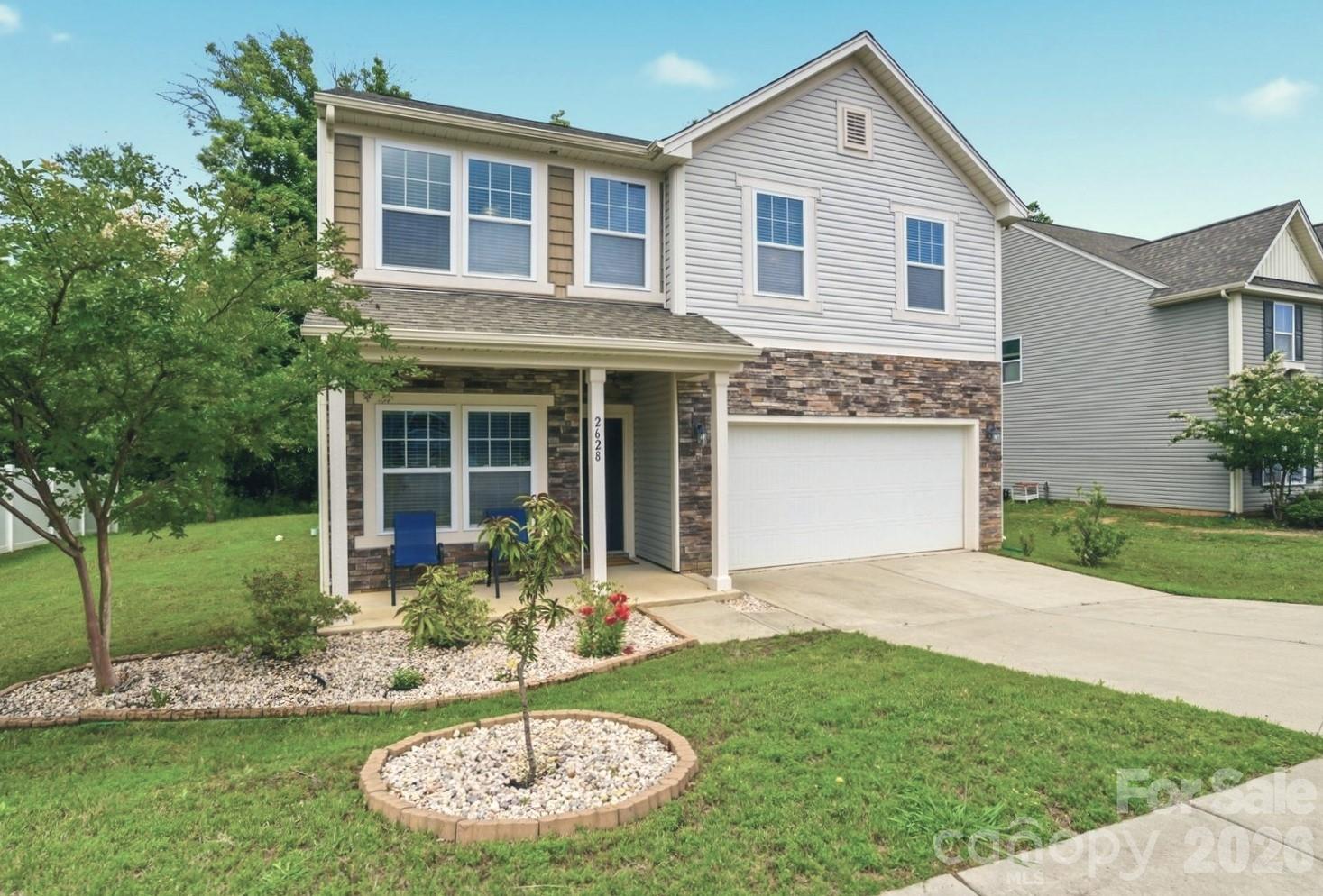 Better than new and move-in ready! Welcome to 2628 Courtland Drive in the highly desirable Oaks at Clover community. Offering over 2,400 square feet of thoughtfully designed living space, this spacious home combines modern style, flexibility, and everyday comfort.  The open-concept main level features a dedicated home office, a bright dining area, and a large living room that flows seamlessly into the kitchen, complete with granite countertops, stainless steel appliances, abundant cabinetry, a large pantry, and a breakfast area perfect for casual dining. Upstairs, you'll find a versatile loft that can serve as a media room, playroom, home gym, or second living area. The spacious primary suite offers a private retreat with dual vanities, a large walk-in closet, and a separate hallway for added privacy. Two additional generously sized bedrooms, a full bath, laundry room, and utility room with extra storage complete the second level. Enjoy relaxing on the welcoming covered front porch, along with the convenience of a two-car garage and low-maintenance living. Residents of Oaks at Clover enjoy access to a neighborhood playground, award-winning Clover schools, low South Carolina taxes, and an ideal location just minutes from Lake Wylie, shopping, dining, and an easy commute to Charlotte.

If you've been searching for space, flexibility, and value in Clover, this home deserves a place on your must-see list.  Buyers Agents Welcome!