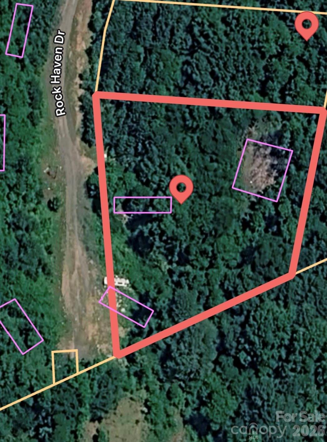 fully wooded lot at the end of rock haven