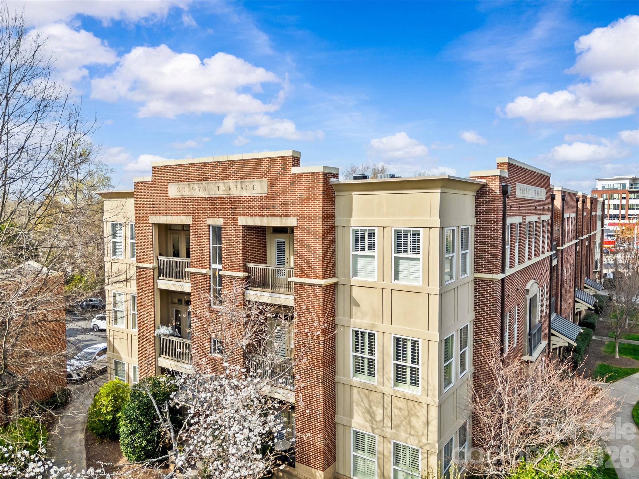 Come experience this beautiful, top floor, corner, 2BR unit at Selwyn Terrace, in the heart of Myers Park! These units do not come up often and this one has it all from a corner location with tons of natural light coming through the additional windows, 10' ceilings, open layout with a kitchen and living space that open nicely to your private balcony. Granite counters, SS appliances, and cabinets to the ceiling providing you with plenty of storage. Enjoy all that the area has to offer from shopping and restaurants just steps from your door to Park Rd Shopping Center and the greenway! This unit has been well cared for: HVAC '21, Water Heater '24, Light hardwood-look LVP flooring through main living areas and BRs and tile floors in the baths (~'24), California closet systems in all closets and 3.5'' plantation shutters on all windows and doors.