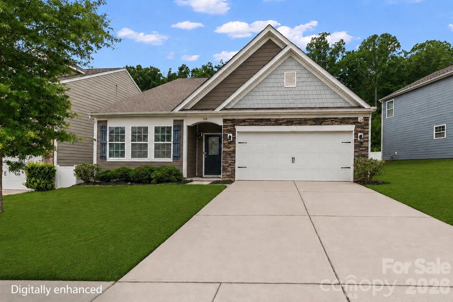 Tucked on a cul-de-sac lot in one of Mooresville's most sought-after neighborhoods, 188 Cherry Birch Street feels like home the moment you pull in. Fresh paint throughout and new carpet give this 3-bedroom, 2-bath ranch a move-in ready feel that's hard to find. The open floor plan flows naturally from the living area into a large kitchen with plenty of counter and cabinet space, stainless steel appliances, and a refrigerator that stays. The oversized island with granite countertops anchors the whole space and gives everyone somewhere to land during family dinners or weekend gatherings. A split bedroom layout gives the primary suite its own corner of the house, including an ensuite bathroom featuring dual vanities, oversized shower, and walk-in closet. Step outside on the covered back porch where the fully fenced backyard offers a quiet space to unwind. And then there's Atwater Landing itself. Pool, clubhouse, fitness center, playground, bocce courts, sidewalks, and walking trails are just part of it. Lake Norman access for kayaking or paddle boarding makes this one of the few communities where you can actually live the lake life without the lakefront price tag. Seller is working on getting the yard in shape and will cover the weekly lawn maintenance service through the end of November 2026.