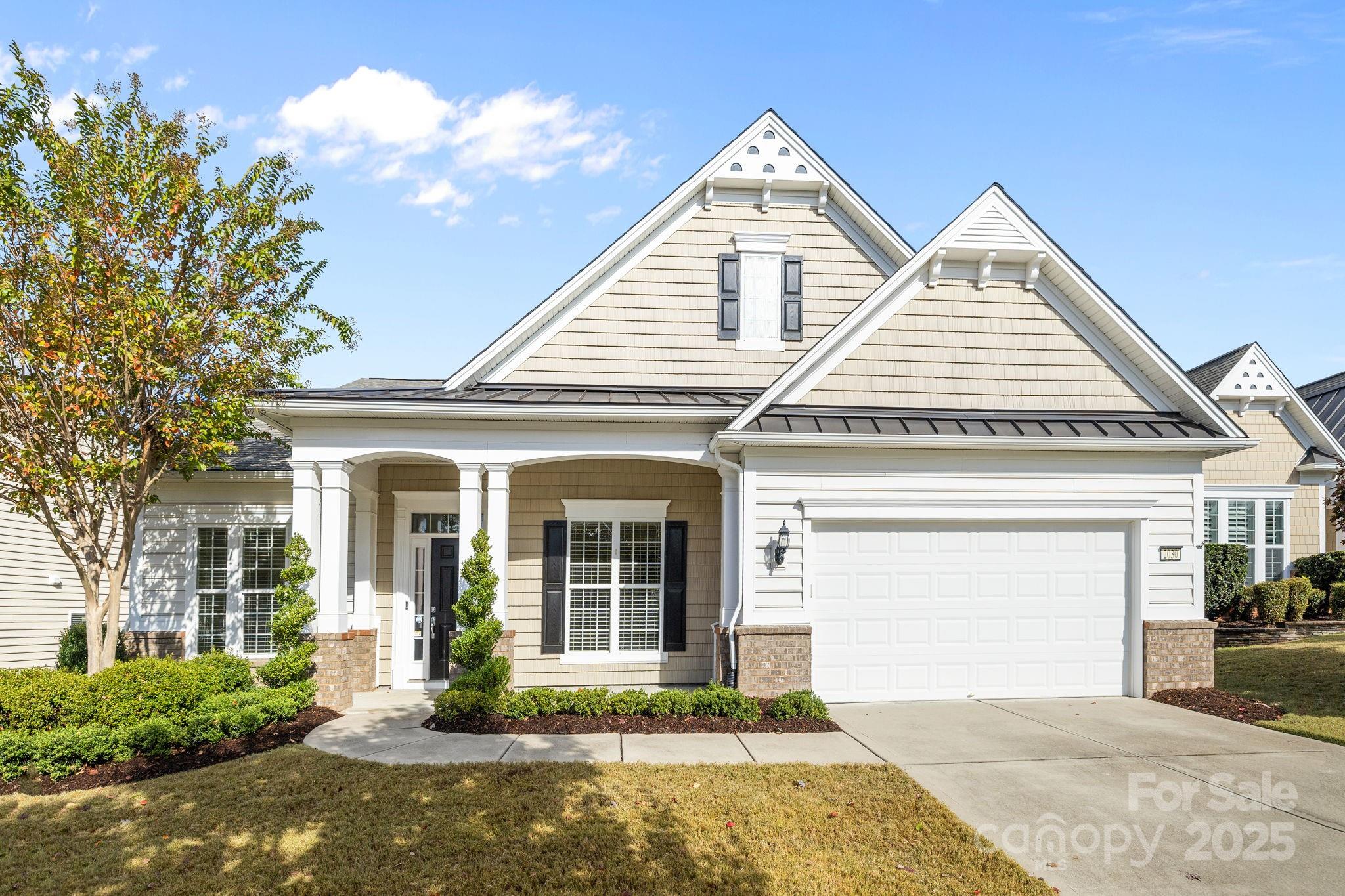 Welcome to this move-in-ready home in an active adult community with resort-style amenities. This single-level residence offers an open-concept layout ideal for everyday living and entertaining. The formal dining room and living room (or office) connect to a spacious kitchen that opens to the family room, breakfast area, and sunroom, creating a bright and functional space. The kitchen includes granite countertops, stainless steel appliances, ample cabinets, and a large walk-in pantry. A four-season room adjoins the sunroom and overlooks the private backyard. The fenced patio includes a rollout awning, and the landscaped grounds are designed for year-round enjoyment. The primary suite features dual vanities, a walk-in closet, and full bath. Two additional bedrooms each include an en-suite bath for privacy. Updates include a new roof, air-conditioning, interior paint, and new carpet in the primary bedroom.