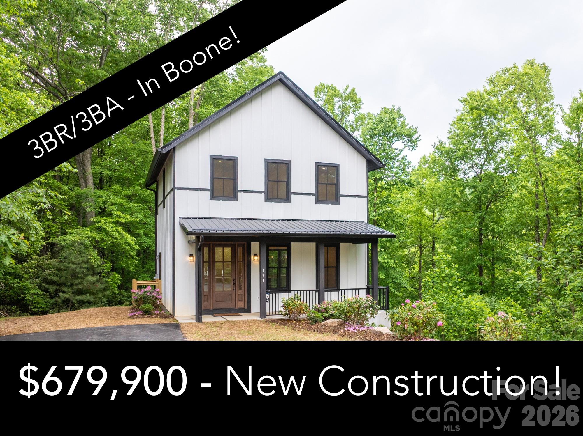 NEW CONSTRUCTION right in the center of the Gorgeous Mountain Town of Boone! The location doesn't get any better - very secluded yet so convenient. Gorgeous 3BR/2.5BA home at the end of a private cul de sac. 5 minutes or less to anywhere in Boone! The home is very well built, steel foundation. Walk right in without a single stair! Beautiful luxury vinyl plank flooring throughout the entire home. The main level has a gracious great room, a true chef's kitchen, laundry room and half bath. Front porch on the main level as well as a very secluded back porch, perfect for grilling and chilling. Upper level has 3BR/2.5BA including a large primary with an ensuite bath with a impressive tile shower. Lowest level has a very large space - ideal for a large den or you could make more bedrooms or a combination of both. Also, there is a private patio out the back on this level as well. Everything is brand new - this home was just finished. Ready for a brand new home in the perfect location? Come take a look today!