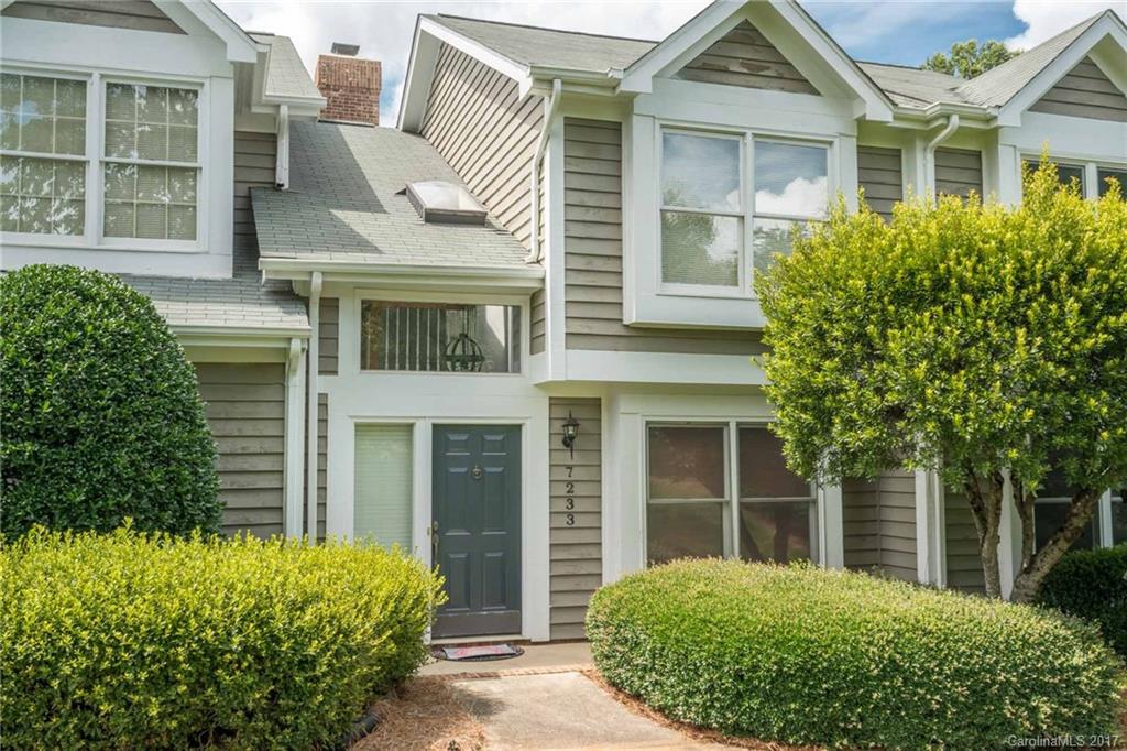 A real gem!  Lovely Brick fireplace/mantle home w/wet bar area for entertaining.  Updated kitchen with granite counters, tile floors, tile backsplash, stainless appliances.  Large master bedroom with two closets, lovely bath.  Spacious second bedroom with it's own full bath; 1/2 bath downstairs.  Enclosed patio with storage closet.  The Gates has pool, tennis, fitness room and a great south Charlotte location.  Washer/dryer remain.