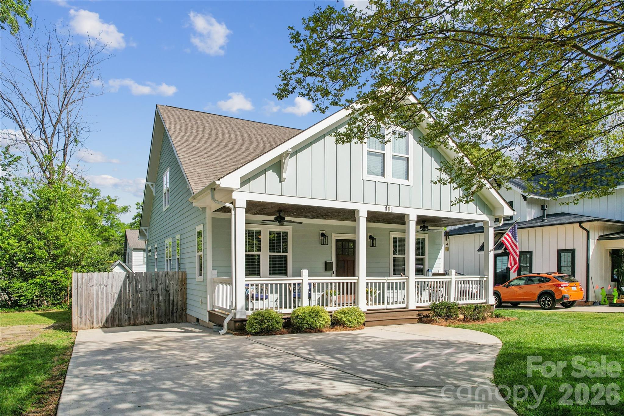 $25K price reduction! Charming Craftsman styled home on one of the quietest streets in historic Biddleville-Smallwood. Dramatic front porch welcomes you home. Modern lifestyle open floorplan with fireplace, extensive windows & abundant natural light. Dining and entertaining space flows into chef’s kitchen w/ quartz counters, farm sink, stainless steel appliances, microwave drawer, gas range & hood, soft close cabinets & drawers, walk-in pantry. Hardwoods throughout main, stairs, bonus room & common areas. Primary owners’ suite on main with luxuriously appointed and spacious spa bath has double vanities, vessel tub, frame-less shower, & walk in closet.  Architecturally distinctive details include 9’ ceilings, archways, heavy moldings & trim, wood railing. Versatile office or bedroom with closet on main. Upstairs find huge versatile bonus room that can be used for an additional bedroom, family recreation space, office & workout space, or whatever you want it to be. Two more oversized bedrooms, carpeted with large closets and full bath. Rear, fully fenced private yard includes patio off kitchen; updated over last three years with custom paver stone patio, hot tub, and 100 sf storage shed.