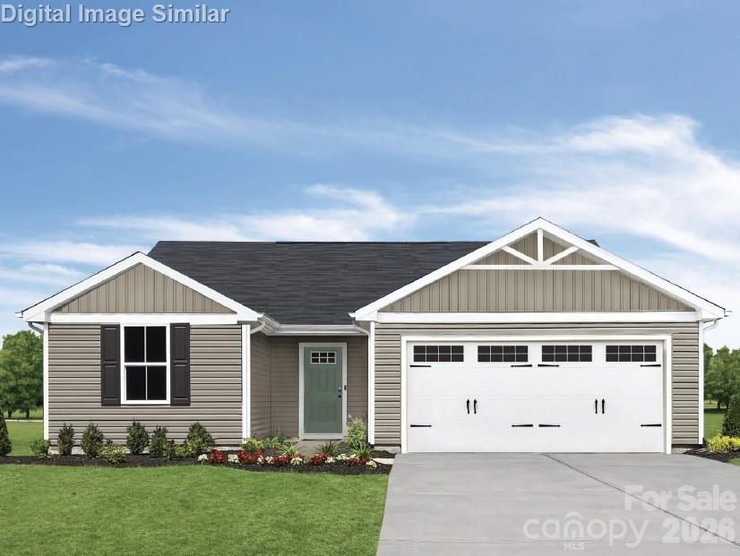 This thoughtfully designed ranch-style home offers everything you need on a single level. Step inside through the welcoming foyer to find two cozy bedrooms tucked away for privacy. A convenient laundry center, complete with an included washer and dryer, sits just down the hall. The heart of the home is an open-concept layout that seamlessly connects the great room, kitchen, and dining area—perfect for entertaining or everyday living. The kitchen features a stylish eat-at island for casual meals, stainless steel appliances and granite countertops. Just off the great room, the spacious owner's suite boasts an ensuite bath with framed shower door and a walk-in closet for ample storage. This home is To-Be-Built Primary residence or investment opportunity.