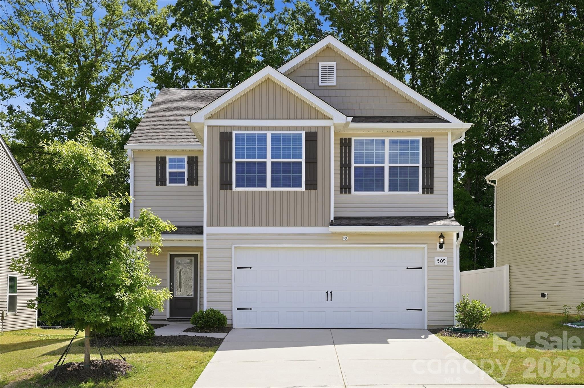 Well-maintained and move-in ready two-story home with premium lot which features a tree buffer at back for privacy. This lovely home offers an open floor plan on the main level, including a kitchen with granite countertops and stainless-steel appliances.  The upper-level hosts three spacious bedrooms with two full bathrooms. Home includes refrigerator (2025), washer and dryer, as well as upgraded 6" gutters (2025).

Location...location...location. Creedmore Hills is conveniently located to I-485, CLT airport, shops, restaurants, and the National Whitewater Center.