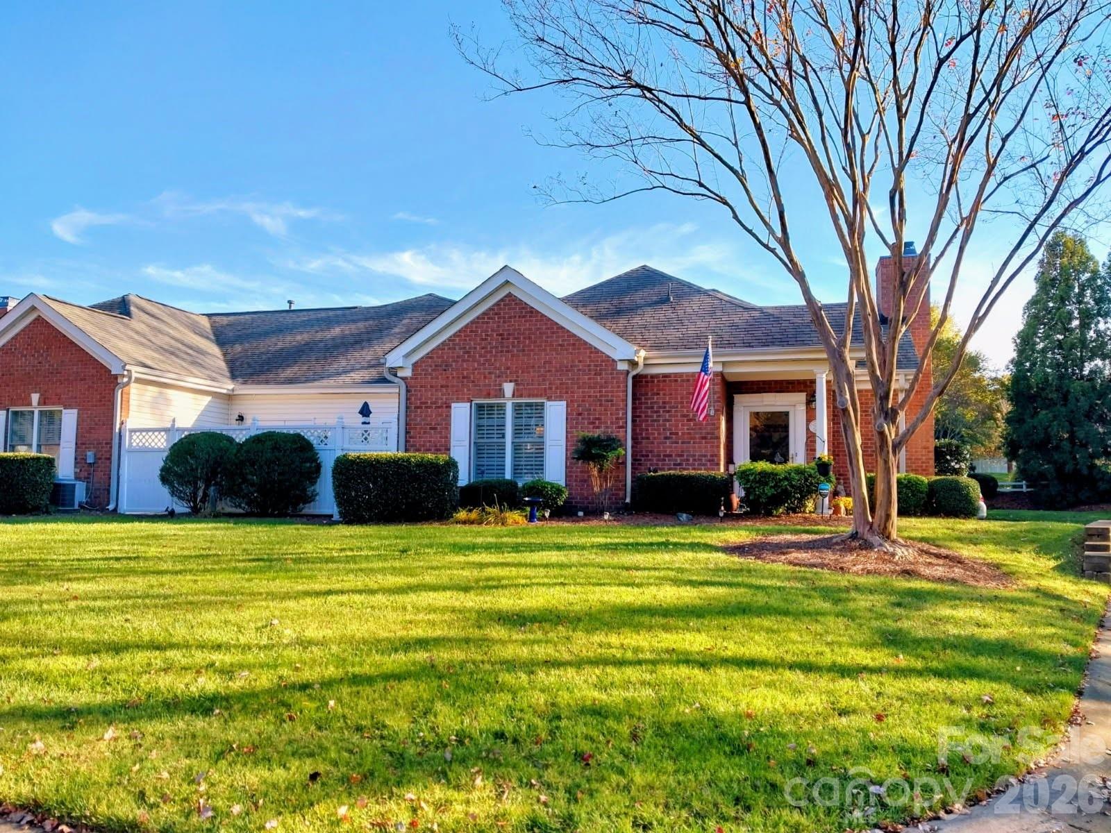 Meticulously maintained 2-bedroom, 2 full-bath patio home with a 2-car garage, located in the highly desirable, The Glen at Highland Creek. Superb location just minutes from I-485 and I-77, with easy access to restaurants, grocery stores, and everyday conveniences. This inviting home features a spacious open-concept living area with a gas fireplace, vaulted ceilings, and plantation shutters throughout. The updated kitchen offers granite countertops, tile flooring, a stylish backsplash, and all appliances convey. The primary bedroom includes a private ensuite bath and generous closet space. A large 2-car garage features an insulated garage door, recently replaced in 2025. As a bright corner unit, the home is filled with natural light. Outdoors, enjoy a private fenced patio—perfect for relaxing or entertaining while enjoying the peaceful surroundings. Special assessment to replenish HOA reserves, paid by Seller. Private roads maintained by HOA. Water/Sewer, exterior lawn maintenance, termite ,trash included in HOA. Contact Community Assoc Management with any questions.