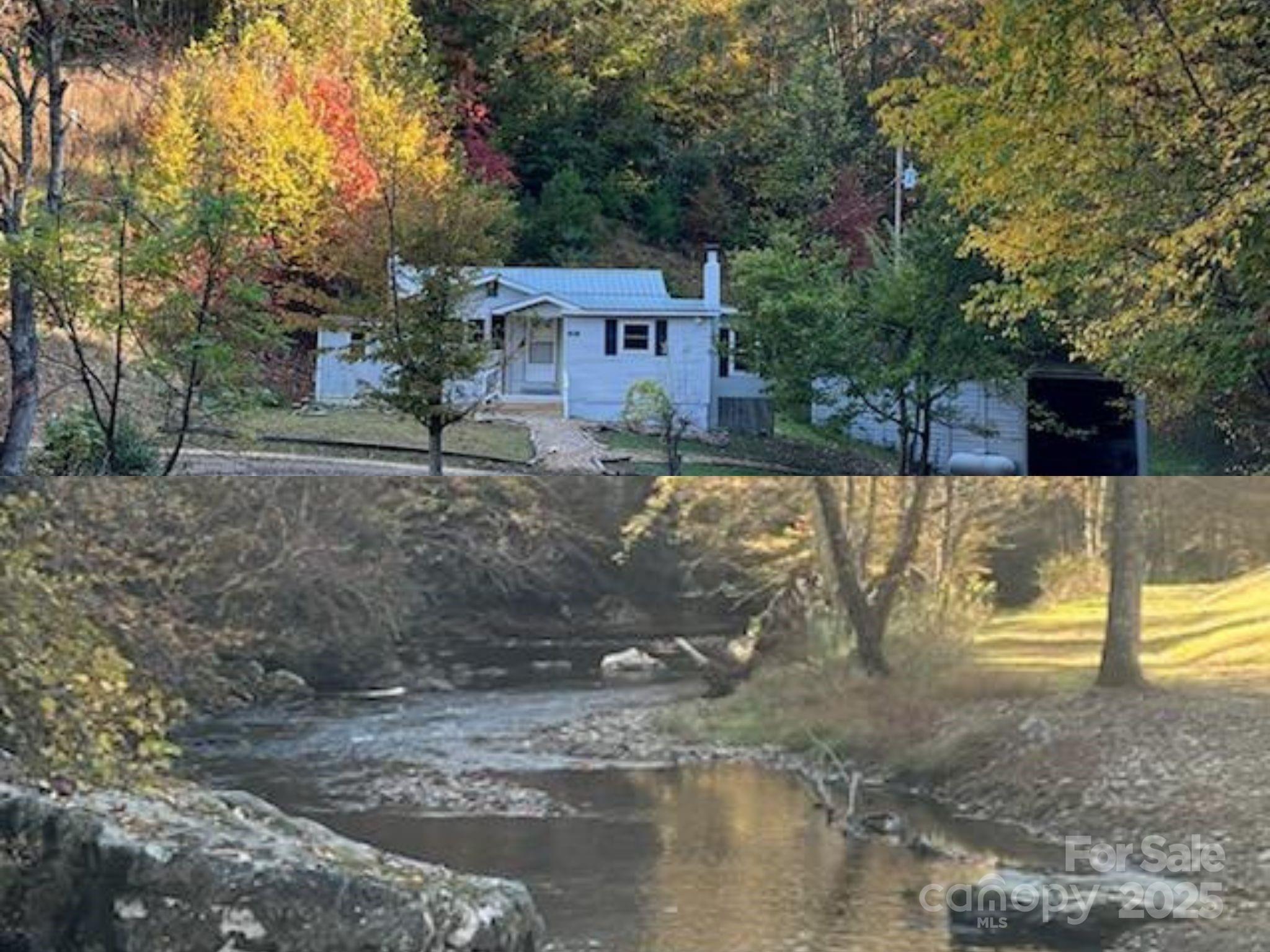 OWN 400+/- FT OF BIG LAUREL CREEK FRONTAGE!  Walk out your door onto a gravel road that is as beautiful and quiet as a National Forest Trail and 1/2 mile from a U pick Berry Farm.  Though steep, there is a clear trail down to the Big Laurel Creek with  beautiful stone outcroppings along the way.  The super cute renovated bungalow in the Revere Community of Marshall, tucked away on a windy country road on 4.27 acres, feels brand new because of all the recent upgrades which include: new electric, new plumbing, new septic system, new tankless hot water heater, new insulation, new LVP flooring throughout, new interior paint and best of all a beautiful brand new spacious kitchen with stainless steel appliances! Brand new bathroom as well with white subway tile in shower.  The flow is great between living room, kitchen and dining area.  Cool old barn could be used for parking or storage and a lovely level backyard and knoll that sits above the house with amazing views. This property is on both sides of Rebel Ridge Rd and goes down a steep bank and adjoins Big Laurel Creek. What a great value and location! New Survey Provided!