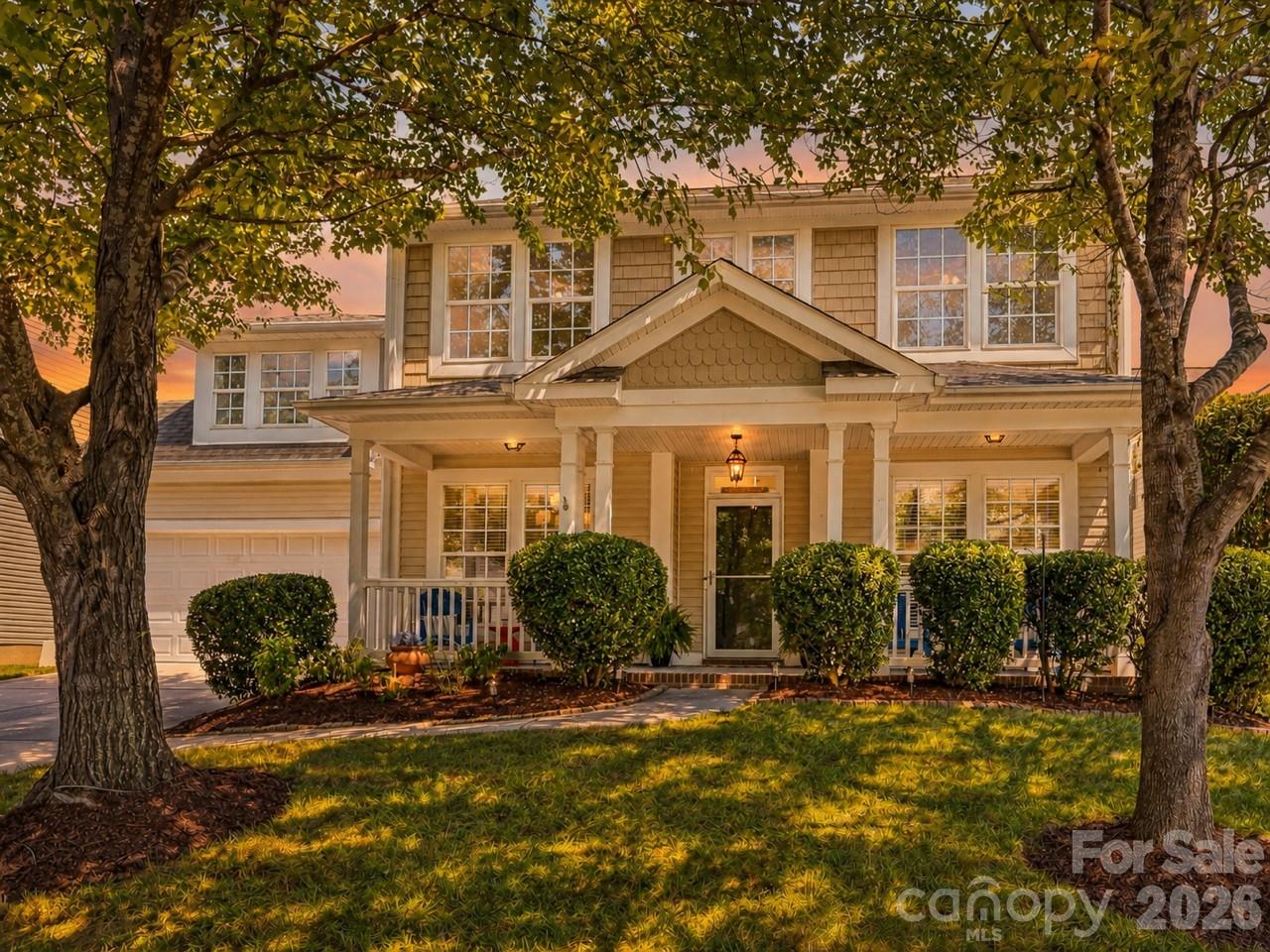 Welcome home to this beautifully updated 4-bedroom, 2.5-bath home in the sought-after Callonwood community! Built in 2004, this thoughtfully designed home features a desirable main-level primary suite, soaring two-story great room with a cozy gas log fireplace, and a bright, open floor plan perfect for everyday living and entertaining. The kitchen offers maple cabinetry, granite countertops, stainless steel appliances, and ample workspace. Recent updates include brand-new carpet in the primary bedroom and throughout the upper level, luxury vinyl plank flooring in the primary bath and laundry room, fresh interior paint, updated designer light fixtures, and a brand-new architectural shingled roof. The main level also features a private office with glass French doors and convenient walk-in storage beneath the staircase. Upstairs, you'll find three spacious secondary bedrooms, a full bath, and a large step-down bonus room offering endless flexibility for recreation, media, or hobbies. Relax on the covered front porch or enjoy the charming tree-lined streets and sidewalks throughout the neighborhood. Callonwood residents enjoy exceptional amenities including a European-style clubhouse, resort-style pool, dog park, playground, and picnic area. Located just minutes from Historic Downtown Matthews with the added benefit of lower Union County taxes. Situated on a .18-acre lot with a two-car garage, this move-in-ready home is one you won't want to miss!