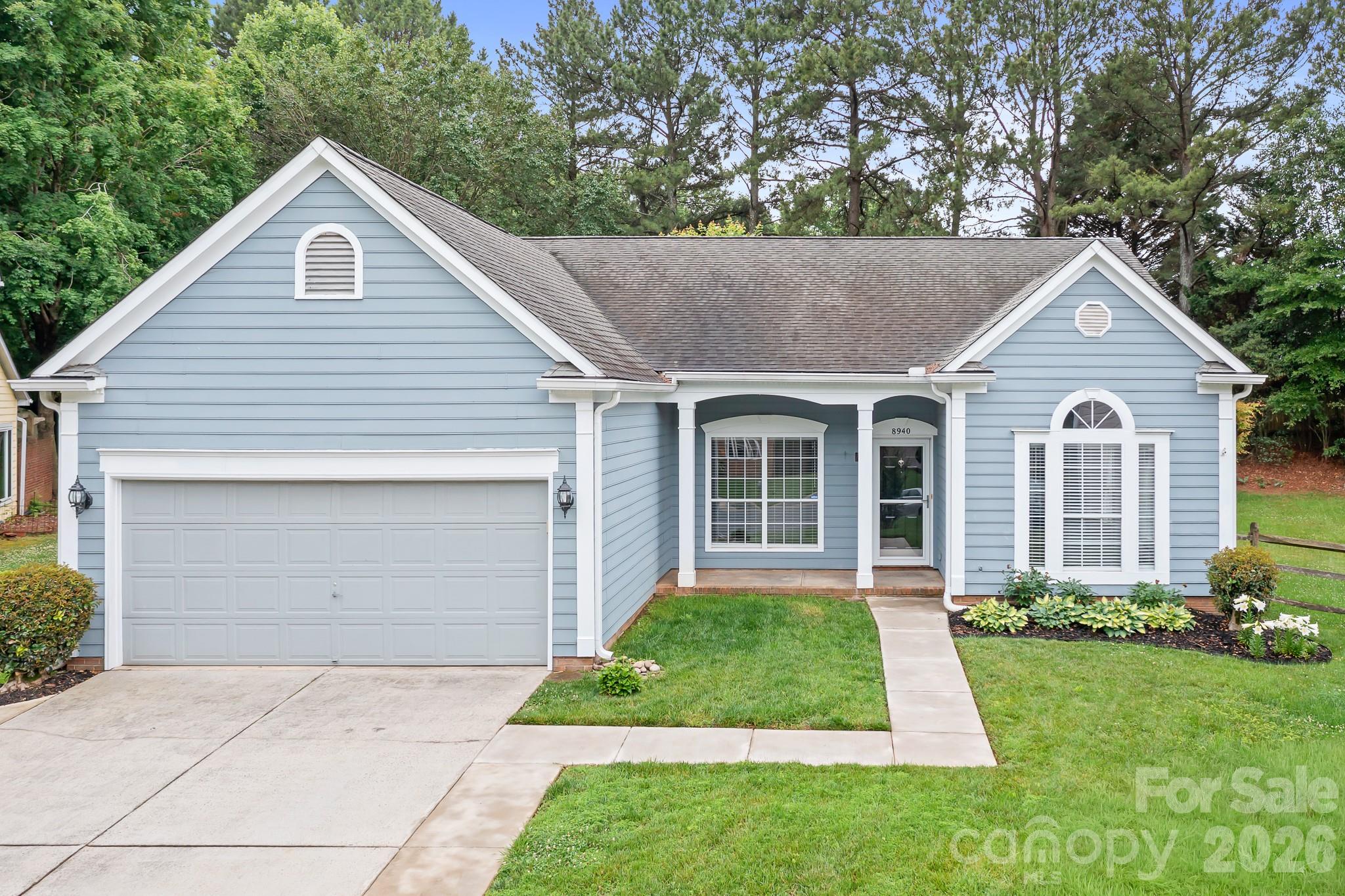 Easy, one-level living! Welcome to this charming 4-bedroom, 2-bath home offering a functional layout and inviting indoor-outdoor living spaces. The spacious living room provides the perfect gathering area for family and friends, while the separate dining room is ideal for entertaining and special occasions. A bright breakfast room offers a cozy spot for casual meals and morning coffee. Enjoy the large primary suite with bath featuring upgraded tile and vanity with dual sinks and large walk-in closet. Off the front hall, the first room can be used as a bedroom or office, with two additional secondary bedrooms sharing the hall bath with new tile and vanity. Step outside to enjoy the screened porch, perfect for relaxing year-round while overlooking the backyard. The outdoor firepit creates a warm and welcoming setting for evenings under the stars, making it easy to enjoy time with family and guests. The Wedgewood North community is located in the Northlake area of Charlotte and has neighborhood amenities including community pool and clubhouse with youth swim team, tennis/pickeball courts, playgrounds and more.