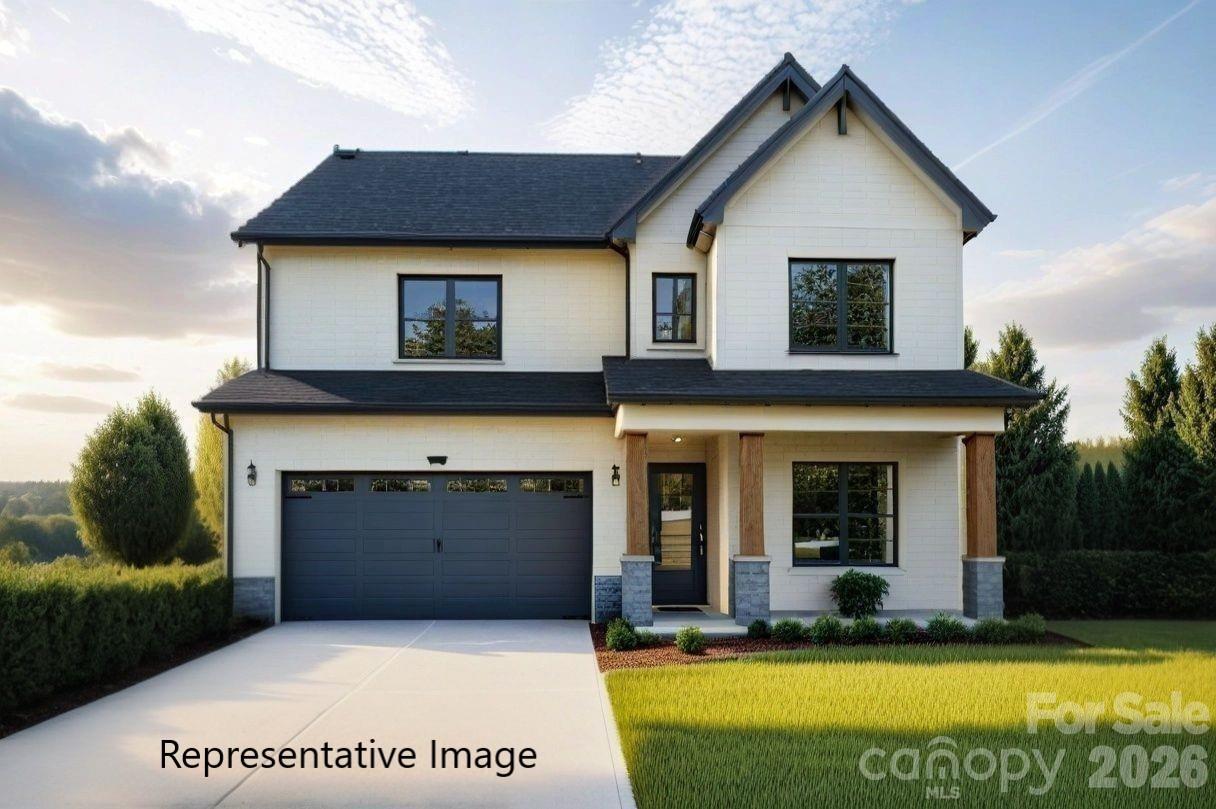 This stunning new construction home in Cornelius, 4 months from completion, offers a prime location just minutes from both Downtown Cornelius and Downtown Davidson, nestled within an exclusive cul-de-sac enclave of only five new homes. The 4-bedroom, 3.5-bath layout features a highly desirable primary suite on the main floor and a floor plan that truly elevates open-concept living. The gourmet kitchen showcases floor-to-ceiling cabinetry, quartz countertops, and a large island, flowing seamlessly into the dining area and onward to the spacious family room with its coffered ceiling and modern fireplace. A covered rear deck extends the living space outdoors. The main-level primary suite includes a tray ceiling and a luxury bath with dual vanities, a walk-in tiled shower, and a generous walk-in closet. Hardwoods run throughout the first floor, including the primary suite, with tile in the bathroom. Upstairs, a large loft provides flexible space ideal for a game room, exercise area, media lounge, or other entertainment needs, along with an additional workstation area. The exterior is beautifully finished with black windows and gutters, and rough-sawn cedar stained columns, creating a striking and modern curb appeal. Back of homesite has not been cleared. Orange flagging tape along back of property shows approximate back property line. Photos are artist renderings and/or representative of previous build and some details may differ. Photos may show some items not scheduled for this property but may be available as upgrades depending on date of contract. Depending on contract date, there may be time to make some selections.  ACT NOW TO MAKE AS MANY SELECTIONS AS POSSIBLE!  Please verify selection availability with builder representative.
