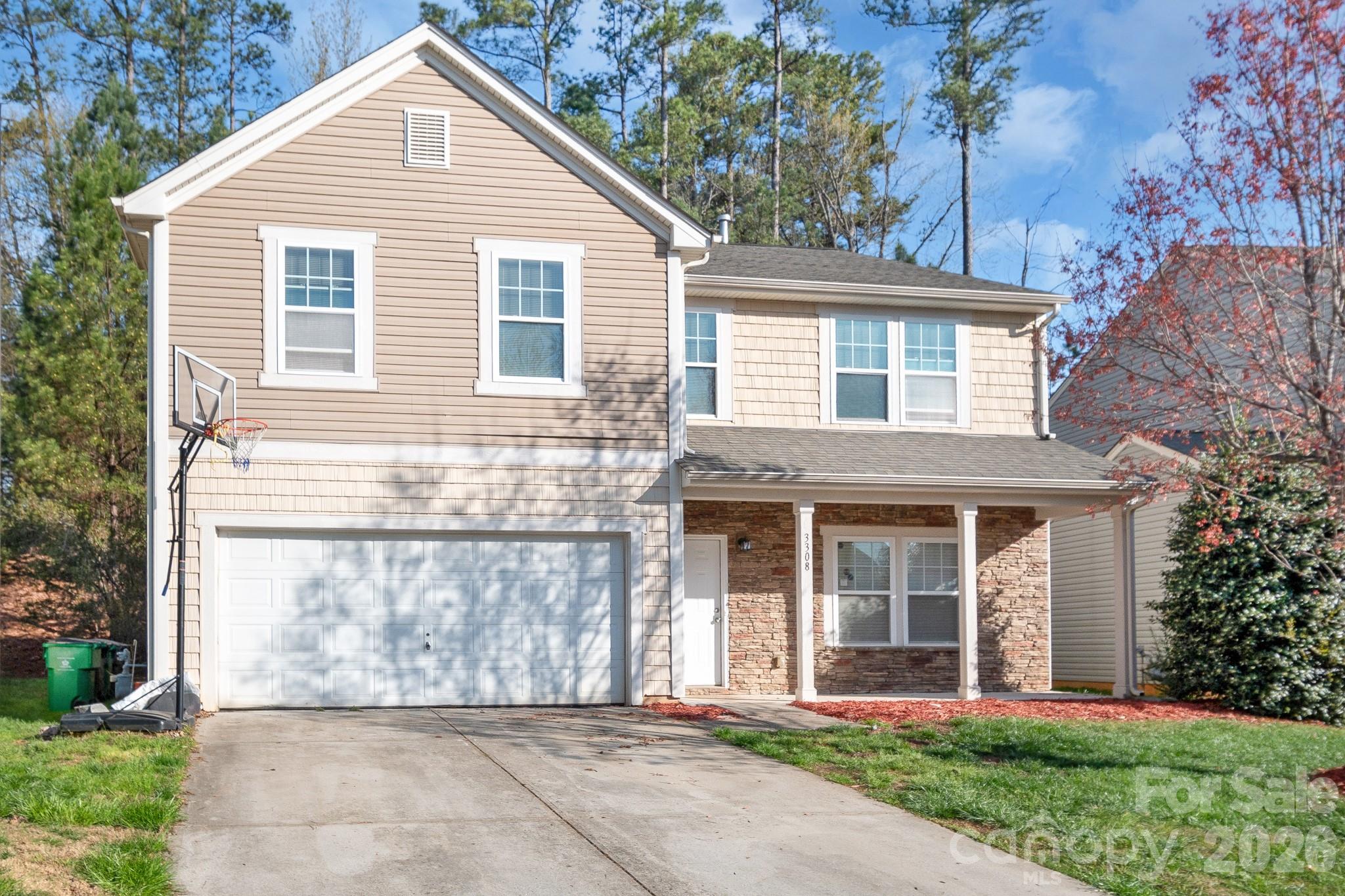 This property qualifies for 100% financing with no PMI and $10,000 in lender assistance for the following: Closing costs, rate buy-down, and loan amount reduction through preferred lender. Welcome to 3308 Lemongrass Lane in Stratford Pond—offering space, comfort, and a convenient location. This open-concept home features a bright main level with seamless flow between the living, dining, and kitchen areas. The kitchen includes granite countertops, stainless steel appliances, ceramic backsplash, 42” cabinetry, and a large walk-in pantry. A half bath and access to the two-car garage complete the main level.
Upstairs, the spacious primary suite features dual vanities, soaking tub, separate shower, private water closet, and a large walk-in closet. Additional bedrooms share a full bath, and the versatile loft provides flexible space for a media room, office, or additional living area.
Recent updates include newer flooring throughout and a garage door opener replaced in 2024, and the home has been freshly painted throughout. The home backs to a wooded area for added privacy.
Conveniently located near I-485, I-77, and I-85, with easy access to Uptown Charlotte, the airport, shopping, dining, and outdoor recreation. With over 2,800 square feet, this home offers a great combination of space and location. Schedule your showing today!