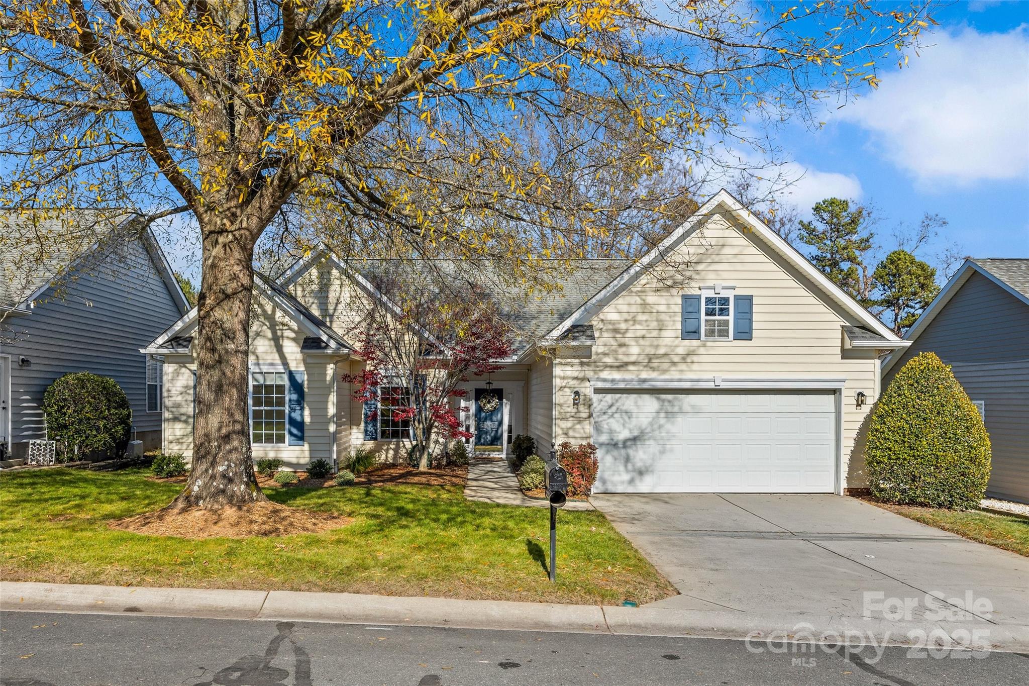 Welcome to your ideal retreat in a lively 55+ community! This inviting 3-bedroom, 2-bathroom one-level home is designed for comfort and ease. Windows all along the back of the house look out to a private backyard with mature trees and a peaceful setting.  An open-concept layout features a bright living area that flows into a highly functional kitchen with ample cabinetry and a large dining area. The extra large primary suite offers a spacious walk-in closet,  a second closet, a luxurious en-suite bathroom with dual sinks, and a walk-in shower. The second large bedroom, perfect for guests, is near the second full bath. A smaller room off the main area could be used as an office, a bedroom or a private retreat. Easily accessible, over-garage, walk-in storage area provides generous room for seasonal items, hobbies, or extra belongings. Outside, find a private patio ideal for relaxing or entertaining.  This community boasts a clubhouse, fitness center, pool, vibrant sports and social activities, all ensuring an active lifestyle.