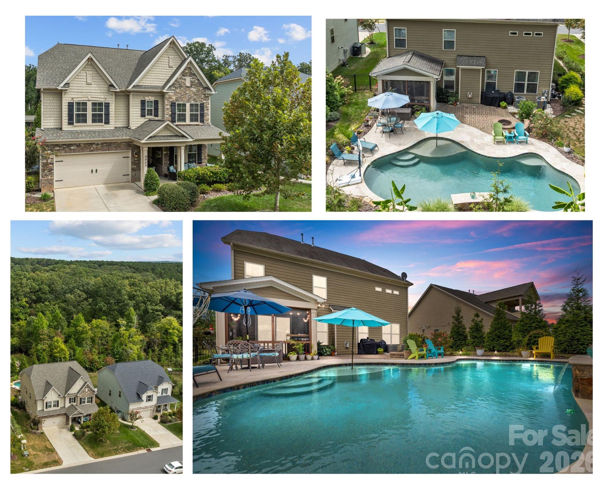 Live close to it all—Historic Waxhaw charm, Indian Land shopping/dining; Ballantyne, with award-winning Indian Land schools! Step into refined living in a beautifully designed home with a seamless open layout and main-level guest suite. Formal dining connects to a butler’s pantry and walk-in pantry for effortless entertaining. Upstairs, the airy loft complements a serene primary retreat featuring an oversized walk-in shower and dual closets, plus three additional bedrooms. Beautiful custom finishes throughout.
Outdoors becomes an everyday escape: a screened porch opens to a fenced yard with a resort-style saltwater, in-ground gunite pool and an expansive travertine terrace—perfect for gatherings or quiet weekends. Bent Creek elevates the lifestyle with a clubhouse, fitness center, outdoor pool, playground, dog park, and scenic walking trails and the advantage of South Carolina taxes.
