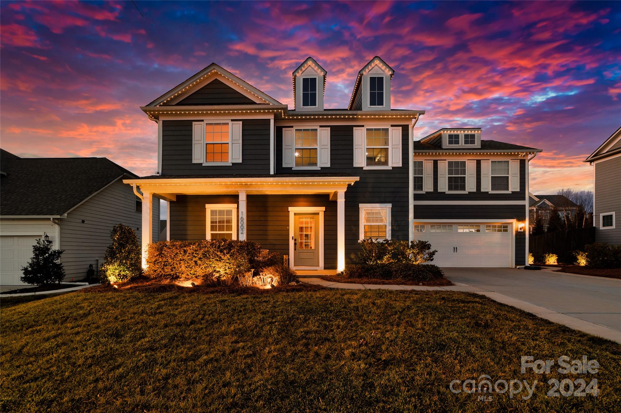 This stunning 2-story Charleston-style home is a masterpiece of modern living, boasting immaculate condition and a plethora of design upgrades like shiplap and lifestyle screen in the garage. This home is not just about luxury, it's about practicality too with chef-inspired kitchen, sunroom, office, mudroom, main level guest suite and primary suite up, there's space for everyone to live and thrive. Plus, with 5 bedrooms, 3.5 baths, and bonus/bed room w/built-in surround sound, there's no shortage of entertainment options. Exterior trim lights add curb appeal, welcoming you home with a warm glow. The McCullough neighborhood offers an array of amenities, including clubhouse, pools, tennis courts, fitness center, playground, dog park and with its prime location near shopping, schools, dining, and Charlotte, you'll have everything you need. Prepare to fall in love!