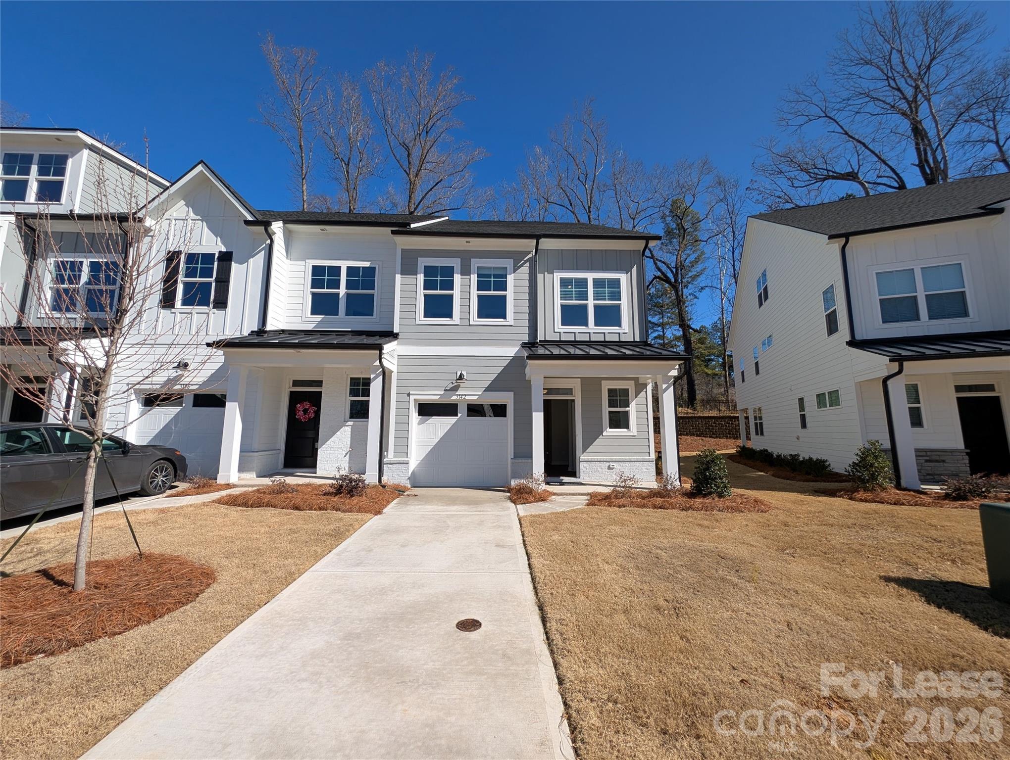 New Build, End-unit Townhome located in the Griffith Lakes Community! This pristine 2 story, 3 bedroom, 2.5 bath townhome features; a 1 car garage, a covered front porch and back patio, an enclosed backyard, and an open floor plan. A spacious office space is located on the main level. The kitchen includes a large center island, a breakfast bar, granite countertops, subway tiled backsplash, separate dining space, a pantry, and stainless steel appliances. The upper level features the primary ensuite which includes double sinks, a beautiful. shower with a seat, and a walk-in closet. Two secondary bedrooms and a shared hall bath are also located on the upper level. Washer and dryer are included. This home is conveniently located near Interstate 485, shopping, and dining, with community access to a 17-acre lake, walking trails, and a dog park. One pet, 60 lbs. and under, will be considered and is conditional with a non-refundable pet fee. Pet fees and security deposits will be determined via the outcome of the background screening processes.