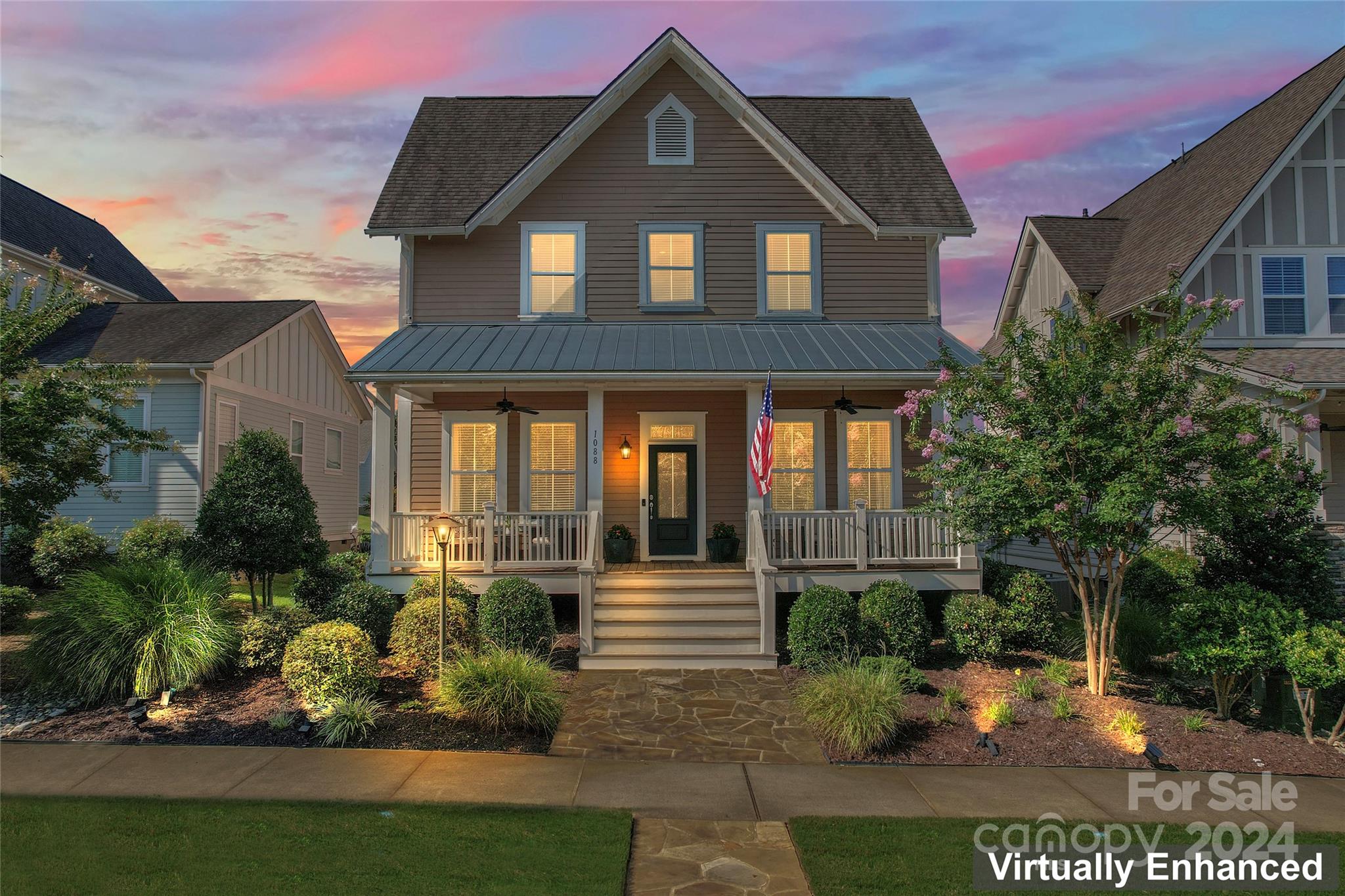 Saussy Burbank home in the desirable Riverwalk community! This gorgeous home has a covered front porch nearly spanning the width of the home, a rear covered porch AND faces a scenic green space. Attention to detail shown throughout, with sitefinished hardwoods, built-ins and beautiful molding throughout. The entryway greets you with a formal dining room and open office with custom book shelves spanning the entire wall. The gourmet kitchen offers white floor to ceiling cabinetry, gas cooktop, stainless still hood vent, double ovens and large granite island. Enjoy relaxing in the living room with gas fireplace centered by built-ins. Head upstairs to find 4 bedrooms and 3 full bathrooms! The primary bedroom boasts a walk in shower, soaker tub dual vanity sinks AND custom closet. Riverwalk allows you to play where you live! Enjoy the Riverwalk path along the Catawba River, community pool, shopping, restaurants and paddleboard launch site!