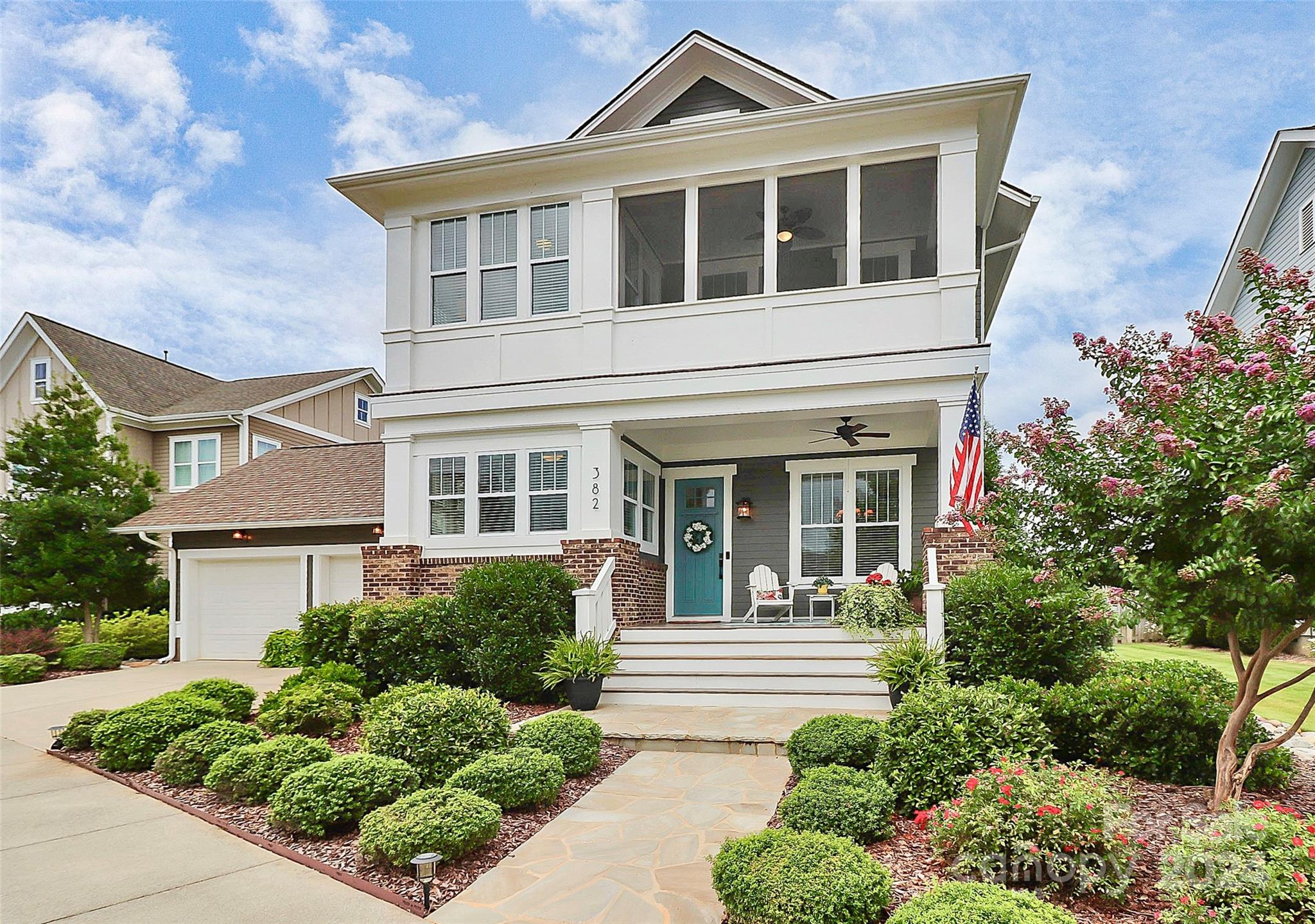 Nestled in one of the best sections of Riverwalk, this one-owner Saussy Burbank Arts & Crafts-style home exudes southern charm & elegance. Immaculately maintained & presented, home shows like a model. The open-concept living space is an entertainer's delight. Kitchen is well-appointed w/ large marble island & breakfast bar, granite tops, white cabinets, SS appliances & w/i pantry. The living room features a gas fireplace with custom built-in bookshelves. Spacious primary bedroom located on 1st floor w/ large tiled w/i shower, wainscoting & w/i closet. Beautiful dining room details crown molding and board & batten. Off entryway, find a versatile flex space w/ half bath. Main floors are site-finished hardwoods. Spacious 2nd floor has 3 generous sized bedrooms, loft area & screened porch. Enjoy outdoor living with covered rear porch plus patio overlooking private, fenced backyard w/ artificial turf. Experience Riverwalk lifestyle w/ outdoor pool, walking/biking trails, kayaking & dining!