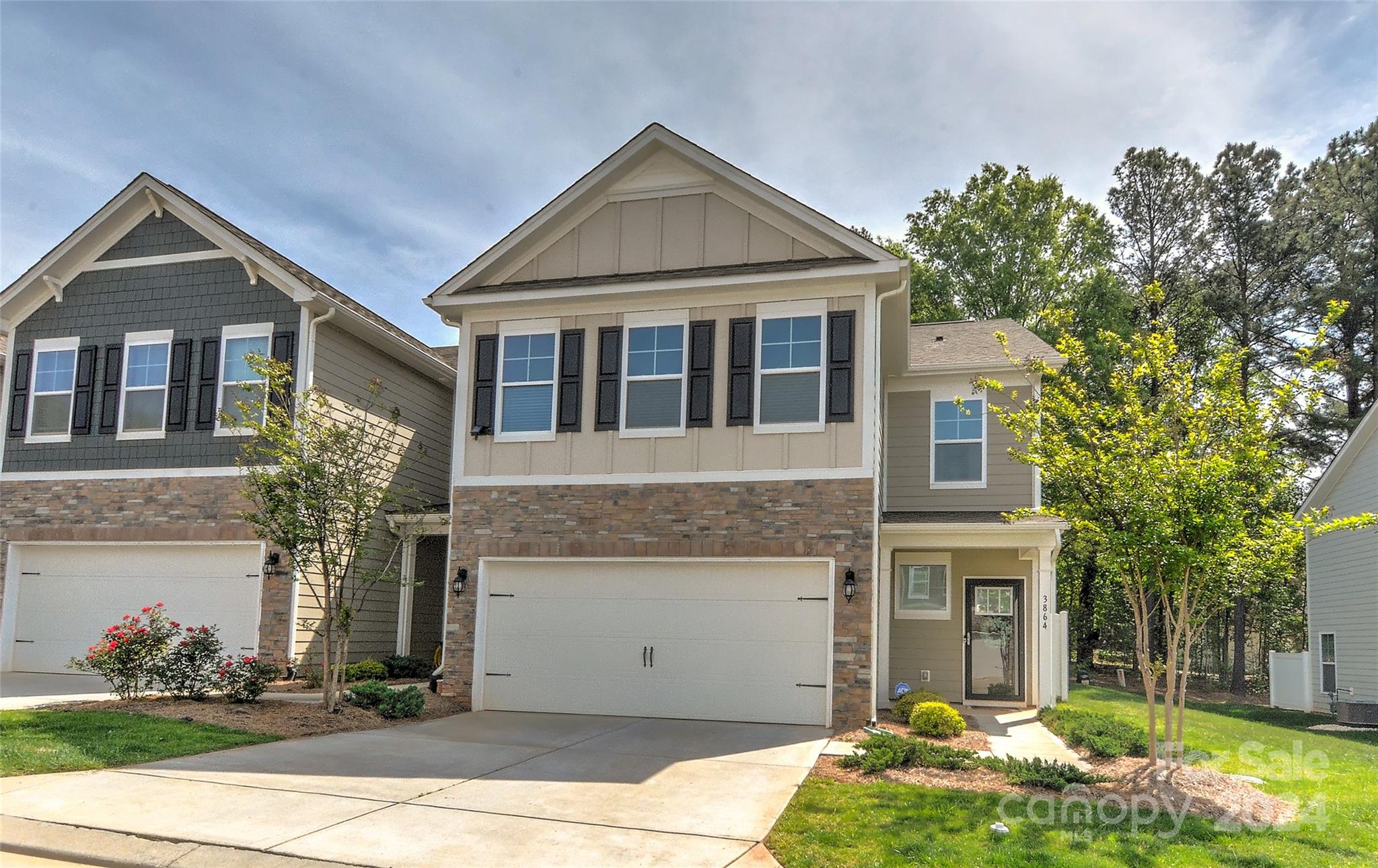 Hard to find end unit in Avondale on a premium lot features 4 spacious bedrooms with a guest room on the main level, 3 full bathrooms.  The very private end unit allows plenty of natural light with the additional windows.  Open floorplan is great for entertaining. features include a gourmet kitchen with oversized quartz island, Stainless Steel appliances, gas cooktop and tile backsplash.  A main level guest suite is tucked away on the main floor allowing separation from living areas.  Custom fireplace in Family Room.  Upstairs you'll find the giant primary suite plus 2 additional Bedrooms, full bath, laundry room and huge loft area. The loft creates FLEX space for a playroom, office, gym, etc.  Primary Suite w/walk-in CUSTOM closet, dual vanities, granite, garden tub and frameless shower.  Fully enclosed patio with vinyl fencing backs up to woods.  Neighborhood amenities include pool, clubhouse, pickle ball court, fitness center & bocce ball court.