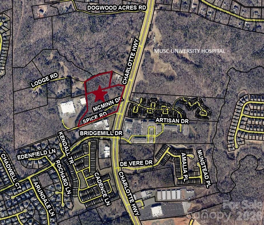 9.38 Acres are zoned GB Commercial Use balance is residential 
Zoned - New GB General Business Zoning 
602’ Frontage x 829” x 322‘ x 406” x 817’
Parcel ID#: 0008-00-067.67
The Property has excellent Hwy 521 front-age. 
Present address is 142 McMann Dr on record being changed to Charlotte Hwy