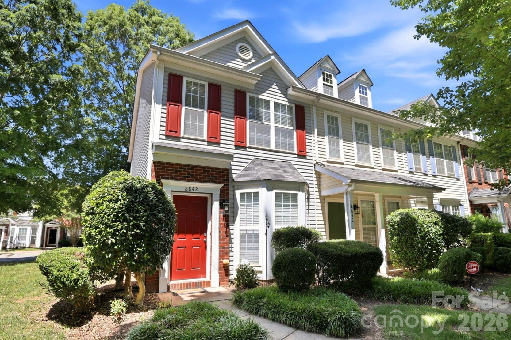 INCREDIBLE VALUE IN CHARLOTTE! Don't miss this opportunity to own a beautiful end-unit townhome priced at just $255,000! Featuring two spacious primary suites, each with its own private en-suite bathroom, this home offers the perfect layout for roommates, guests, or flexible living. The bright, upgraded kitchen is filled with natural light and features French doors leading to a private patio—ideal for morning coffee, relaxing evenings, or entertaining friends and family. Enjoy the warmth and charm of the double-sided corner fireplace, visible from both the dining area and living space, along with a large bay window that fills the den with natural light. Additional features include a convenient second-floor laundry area and low-maintenance living with HOA dues covering water and trash service. 
Location is everything! Ideally situated just minutes from I-485, Charlotte Douglas International Airport, shopping, dining, and Uptown Charlotte, making commuting and everyday living incredibly convenient.