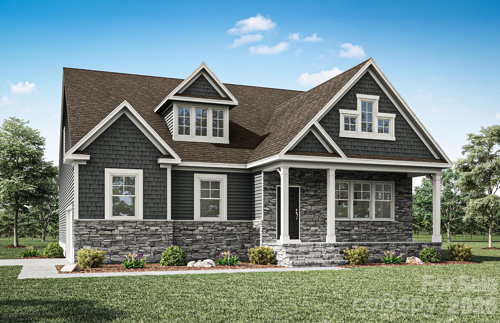 Welcome to the 1.5-story Mitchell floorplan with 3 bedrooms, 3 full baths, a 3-car garage, and more than 2,800 square feet of living space. The main floor features the primary suite with the luxury bath option, dual-sink vanities and walk-in closet, an office with French doors, and family room with Cosmo fireplace. The designer kitchen has white cabinets with a contrasting gray island, quartz counters, tile backsplash, shiplap range hood, and stainless appliances. The main floor also includes an additional bedroom/bath, laundry room, and a mud room with drop zone. The upper floor includes a large loft along with an additional bedroom and full bath. Other extras include a tray ceiling in the foyer and primary bedroom, quartz counters in all baths, and stairs with composite treads & metal balusters. Visit today and find out more!