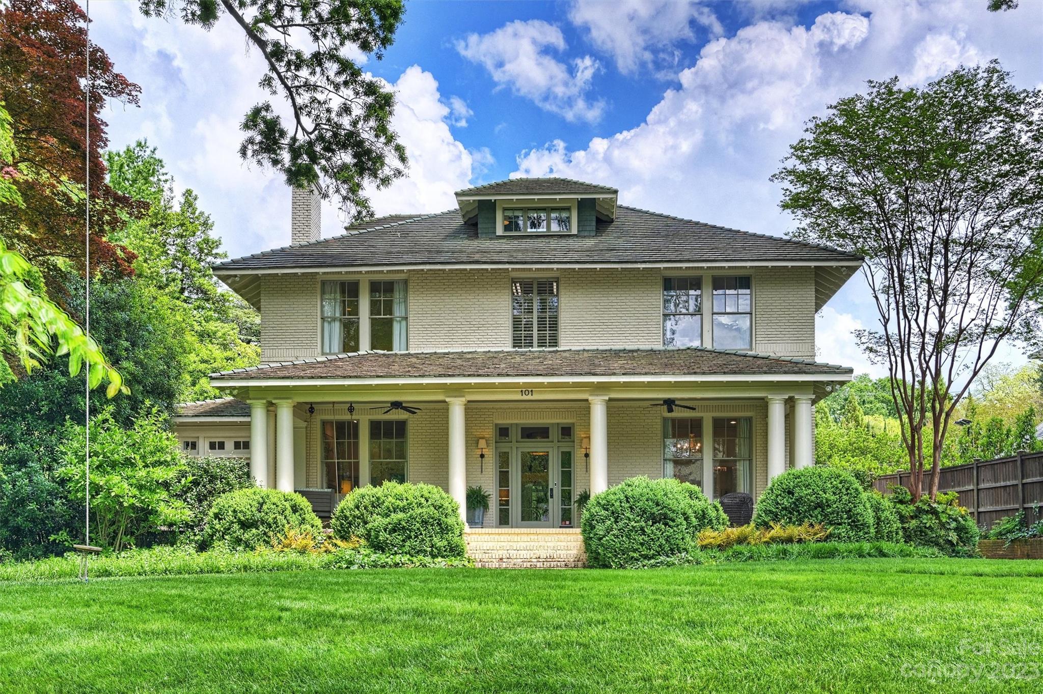 Absolutely breathtaking. 101 Hermitage Road circa 1913 is set on a prime 1/2 acre lot just a few doors down from the iconic Duke Mansion. 
Beautiful site lines, 12 foot ceilings & tall windows welcome an abundance of natural light. Grand elegant formals & comfortable living spaces allow for top notch entertaining & enjoyable daily life. The gorgeously renovated kitchen & open great room span the width of the home — a stunning design by renowned Ken Pursley. 3 sets of floor to ceiling french doors lead to the patio & lush back yard. Fantastic floor plan with welcoming foyer, large living room, light filled sun room, moody study, formal dining room, wet bar, hidden door laundry room, rear entry drop zone, 5 bedrooms, 5.5  bathrooms + a bonus room & exercise nook. Complete with a detached 2-car garage & tons of storage throughout. Welcome home!